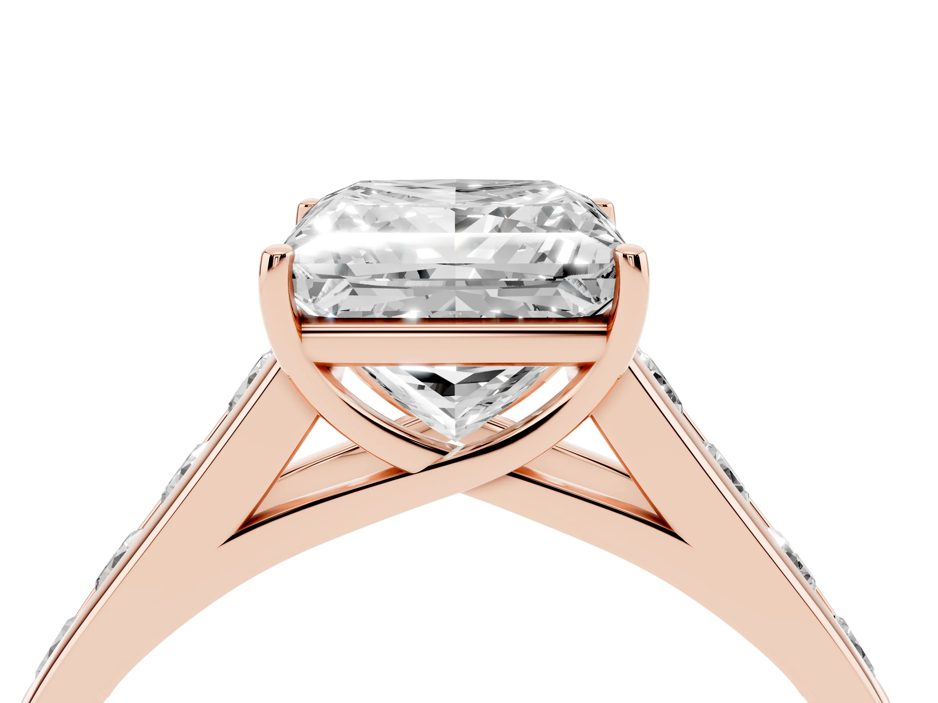 Princess Cut Diamond Solitaire Channel-Set Engagement Ring Set in Rose gold with Prong Setting