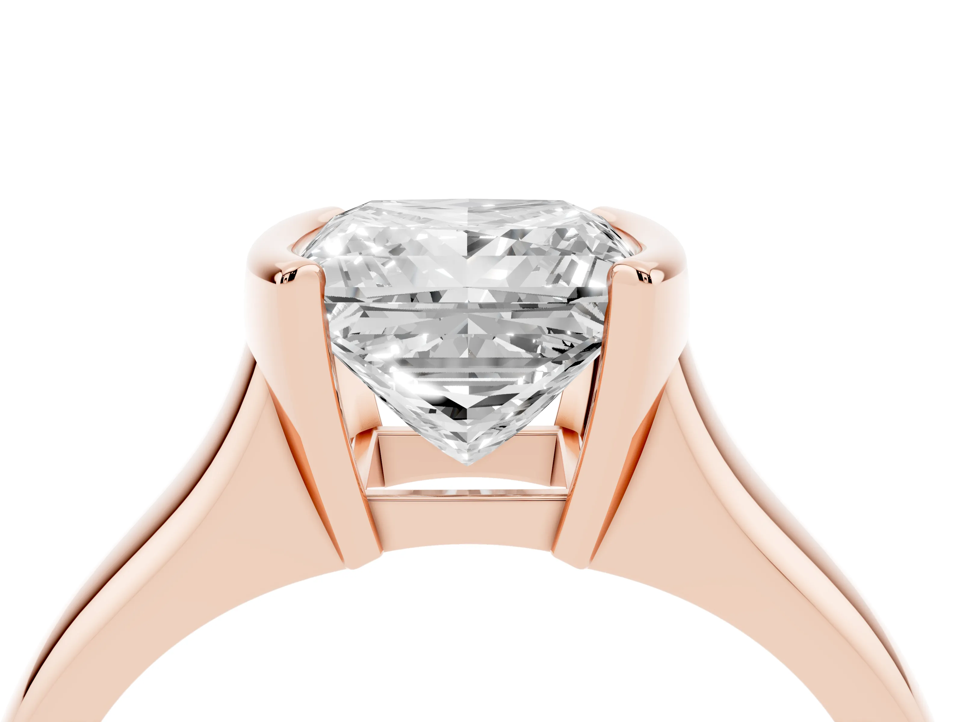 Princess Cut Diamond Solitaire Tension Set Ring Set in Rose gold with Split Shank Band