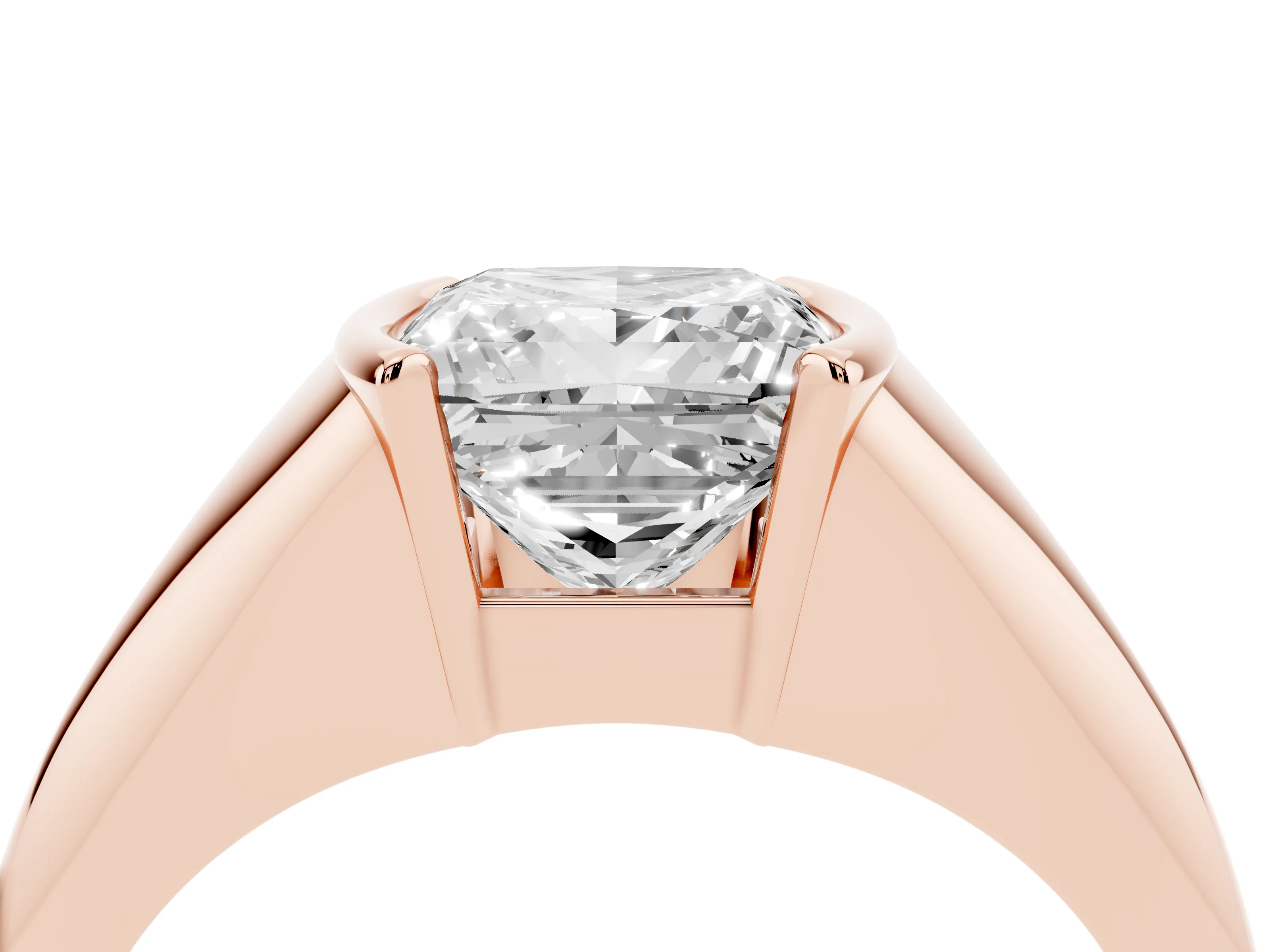 Princess Cut Diamond Solitaire Tension Set Ring Set in Rose gold