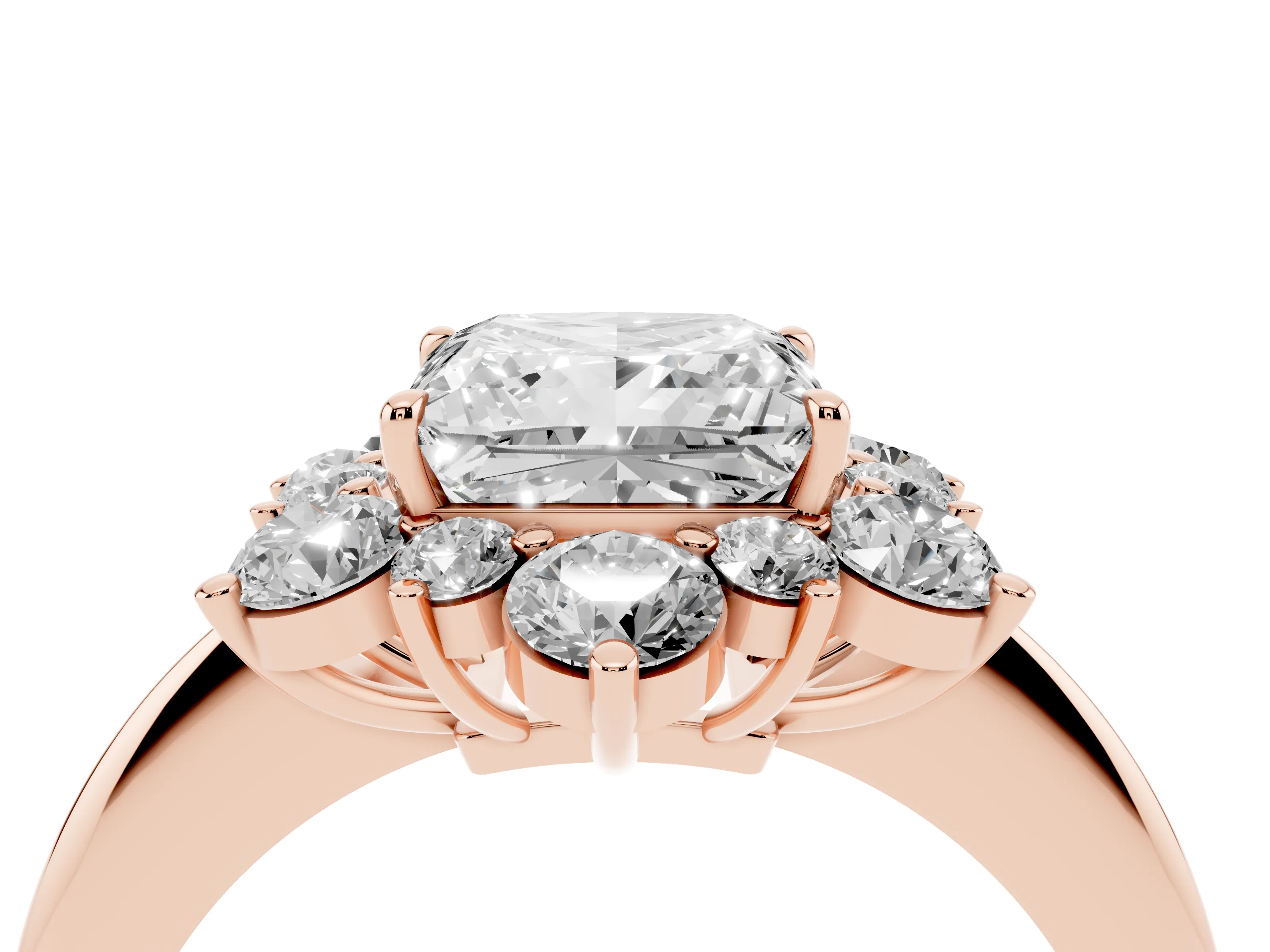 Princess Cut Diamond Cluster Halo Ring Set in Rose gold with Solitaire Band and Prong Setting