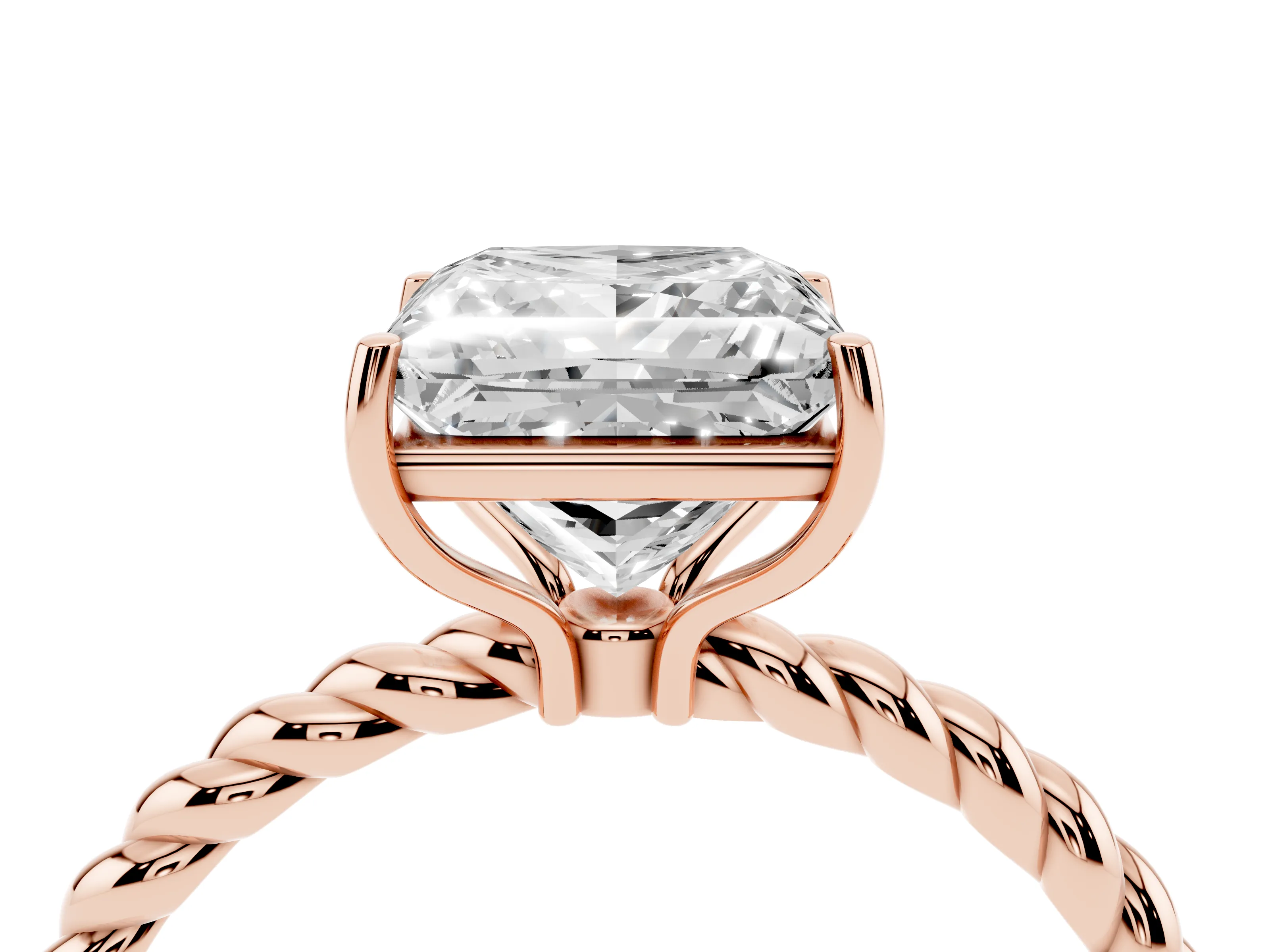 Princess Cut Diamond Solitaire Ring Set in Rose gold with Twist Band and Prong Setting