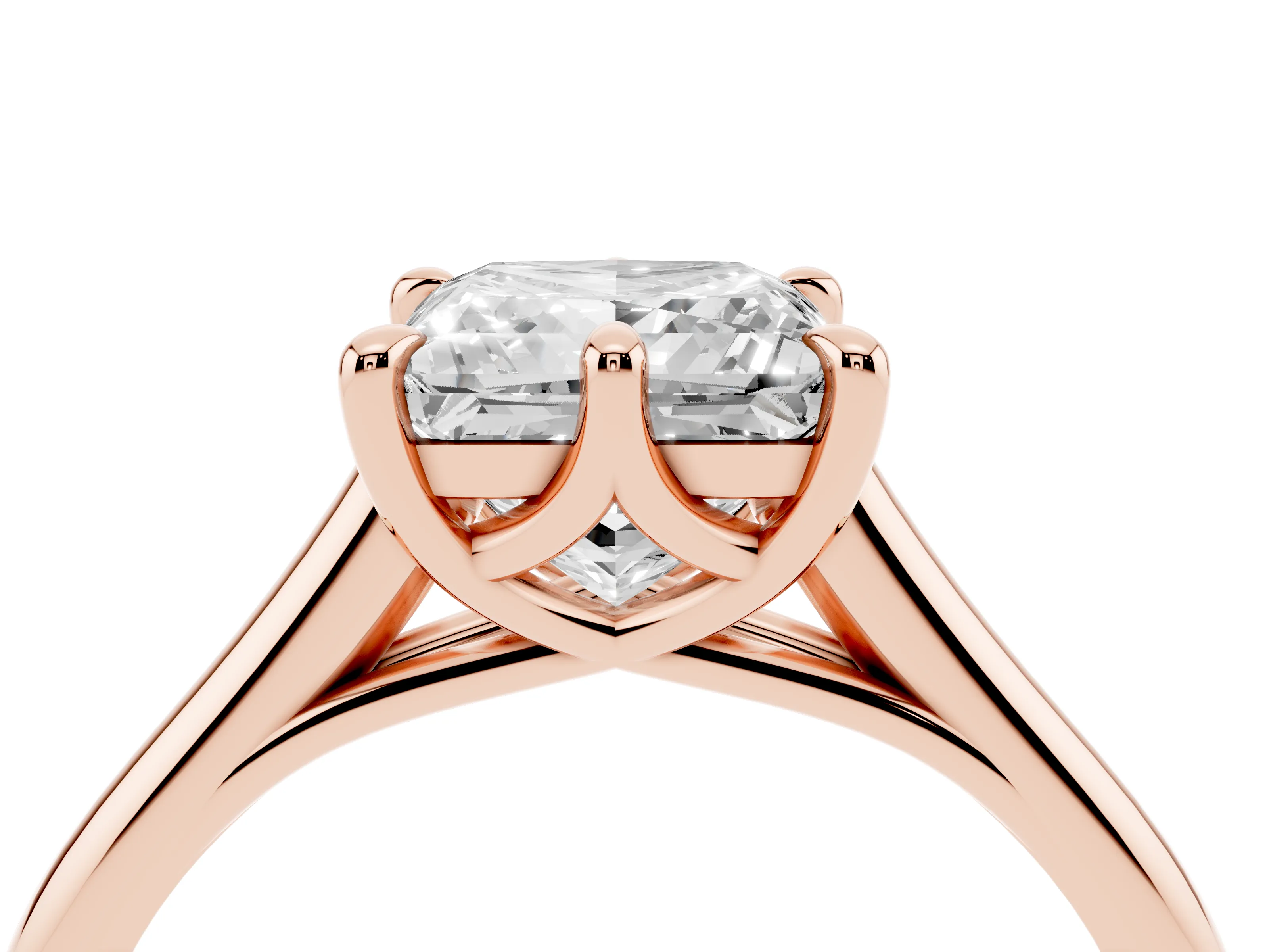Princess Cut Diamond Solitaire Engagement Ring Set in Rose gold with Prong Setting and Plain Classic Band