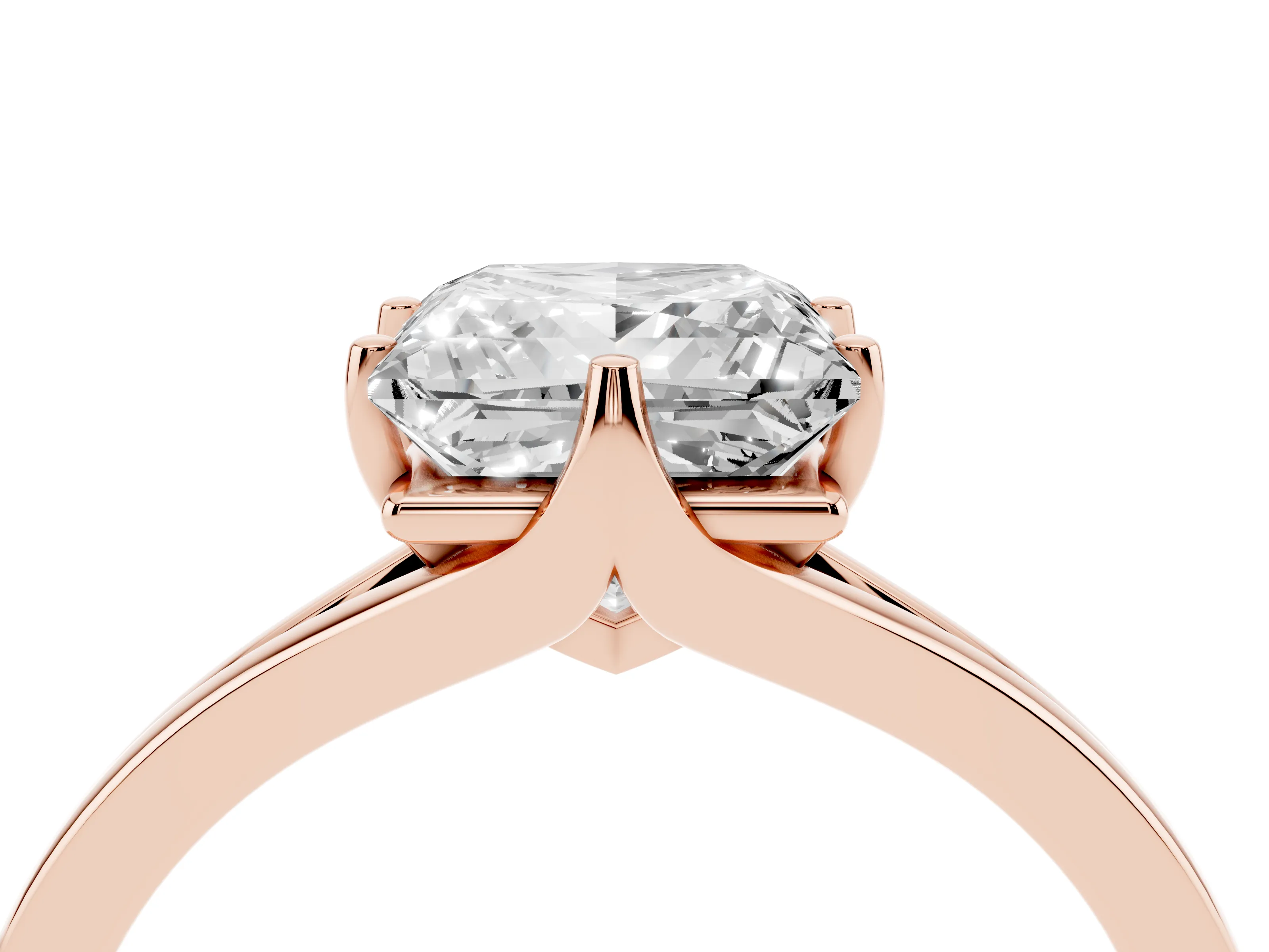 Princess Cut Diamond Solitaire Ring Set in Rose gold with Polished Tapered Band and Prong Setting