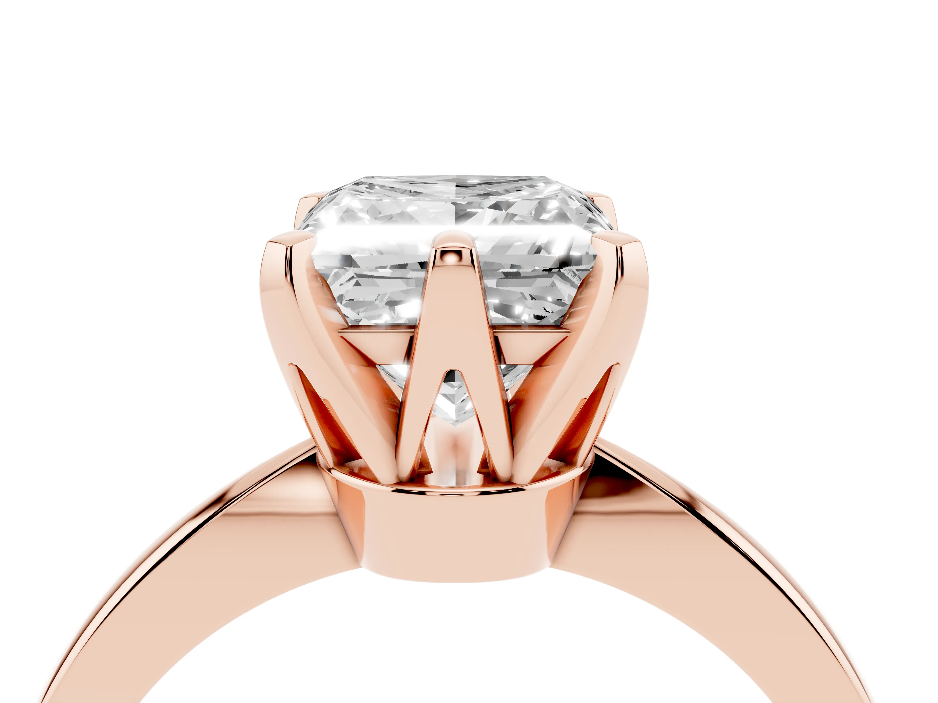 Princess Cut Diamond Solitaire Engagement Ring Set in Rose gold with Slim Tapered Solitaire Band