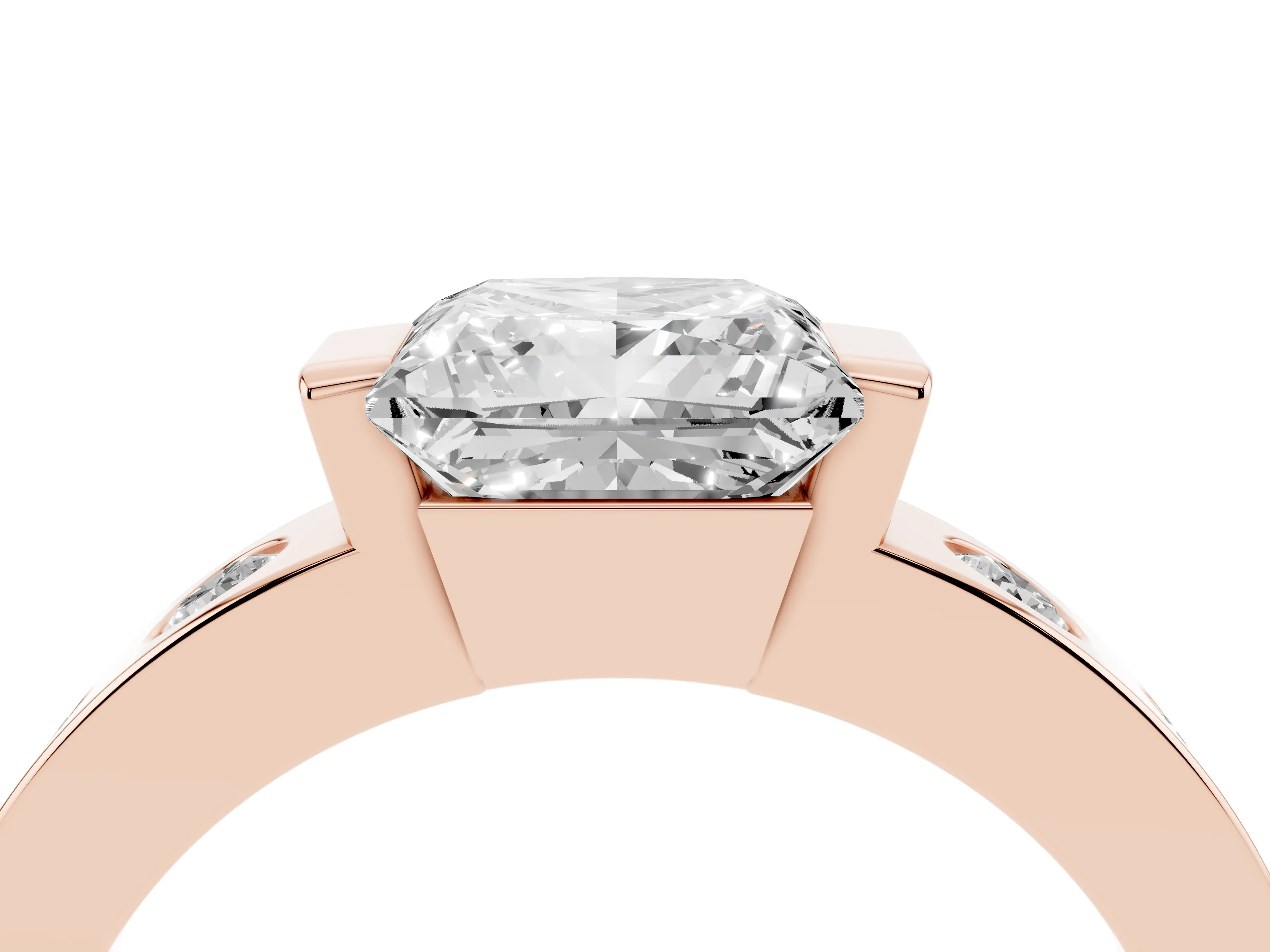 Princess Cut Diamond Channel-Set Band Ring Set in Rose gold with Bezel Prong Setting