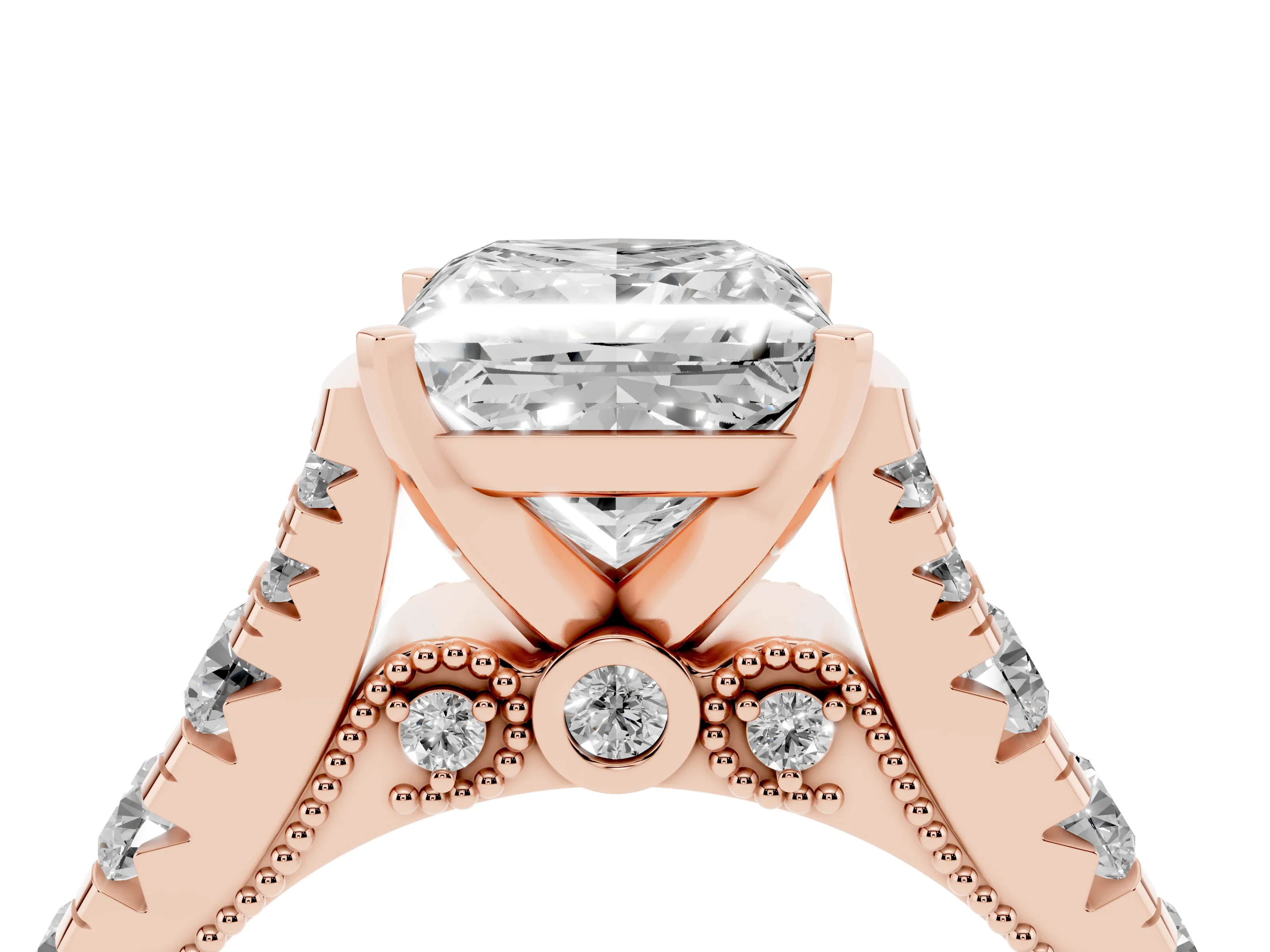 Princess Cut Diamond Classic Solitaire Ring Set in Rose gold with Pavé Band and Prong Setting