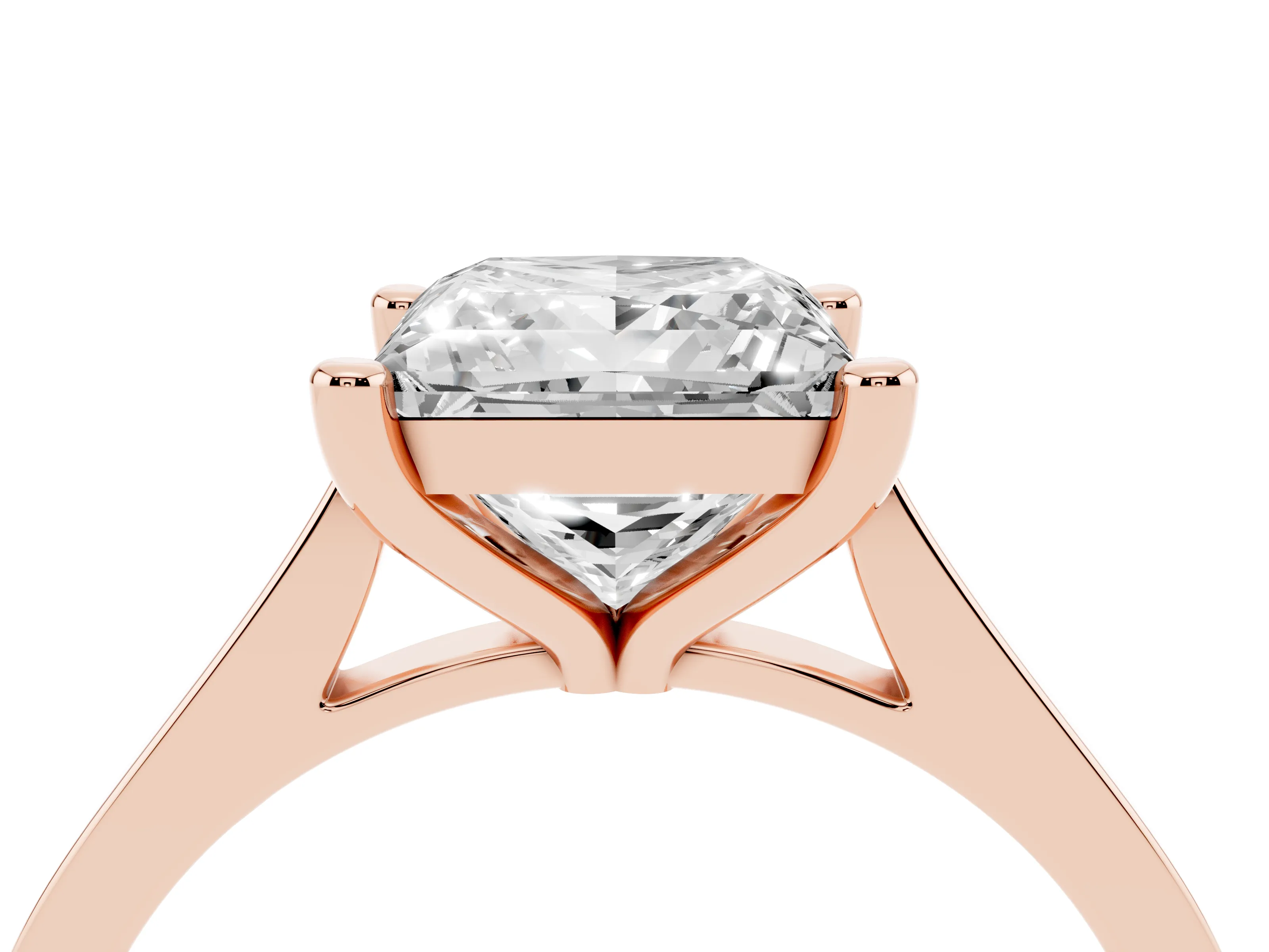 Princess Cut Diamond Solitaire Ring Set in Rose gold with Prong Setting and Tapered Band