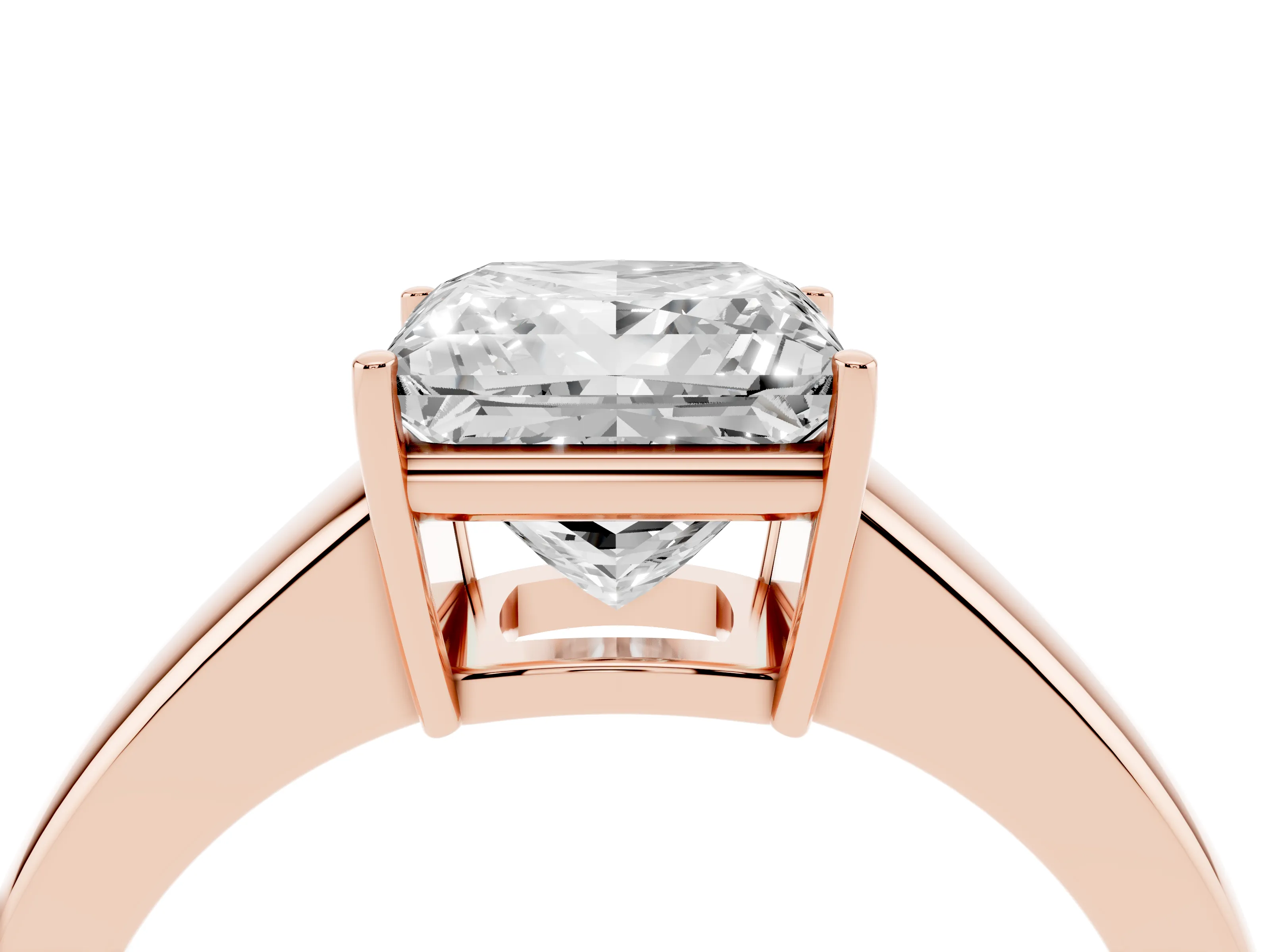 Princess Cut Diamond Solitaire Ring Set in Rose gold with Tapered Band and Prong Setting