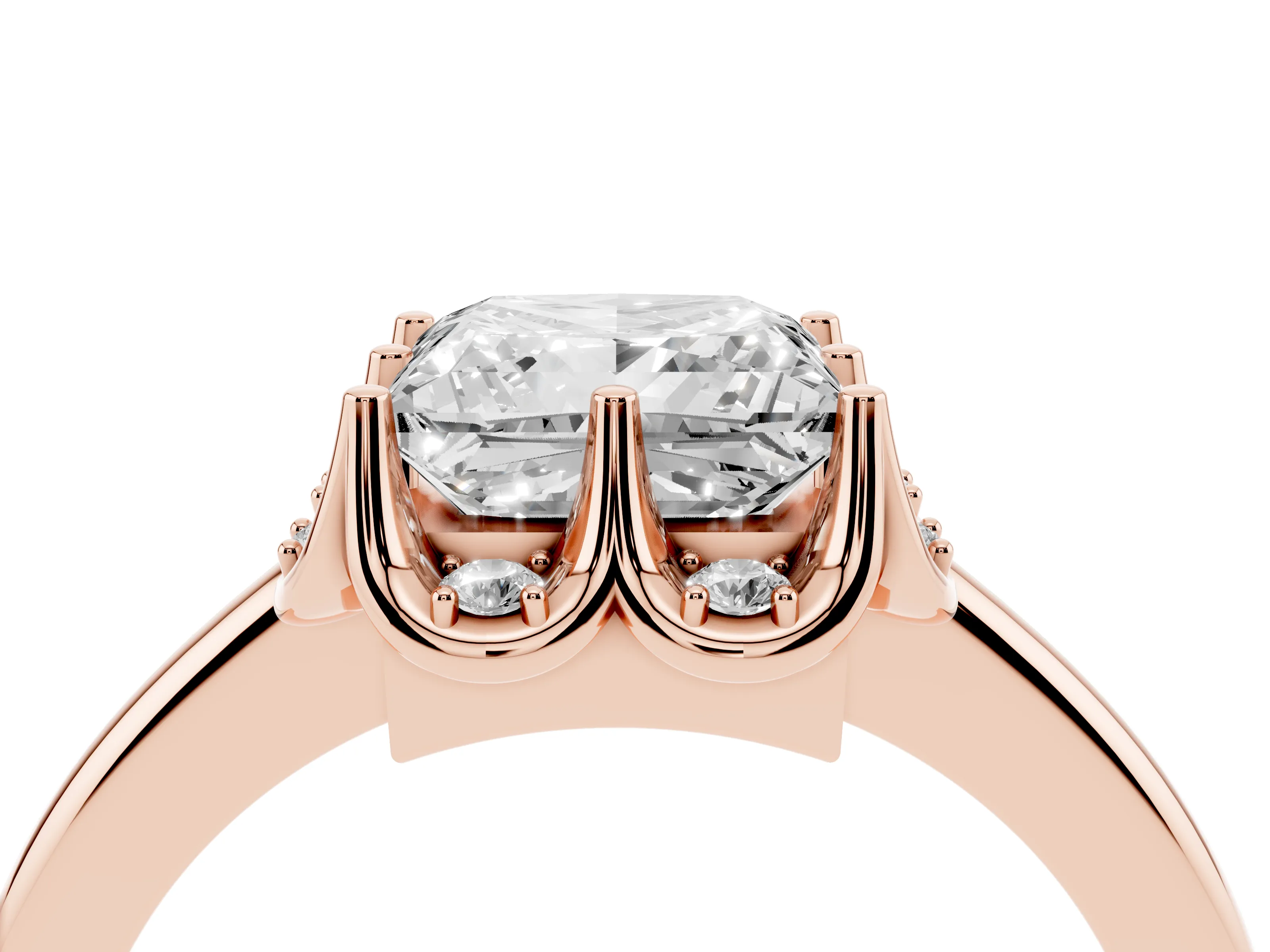 Princess Cut Diamond Round Cluster Halo Ring Set in Rose gold with Solitaire Band and Prong Setting