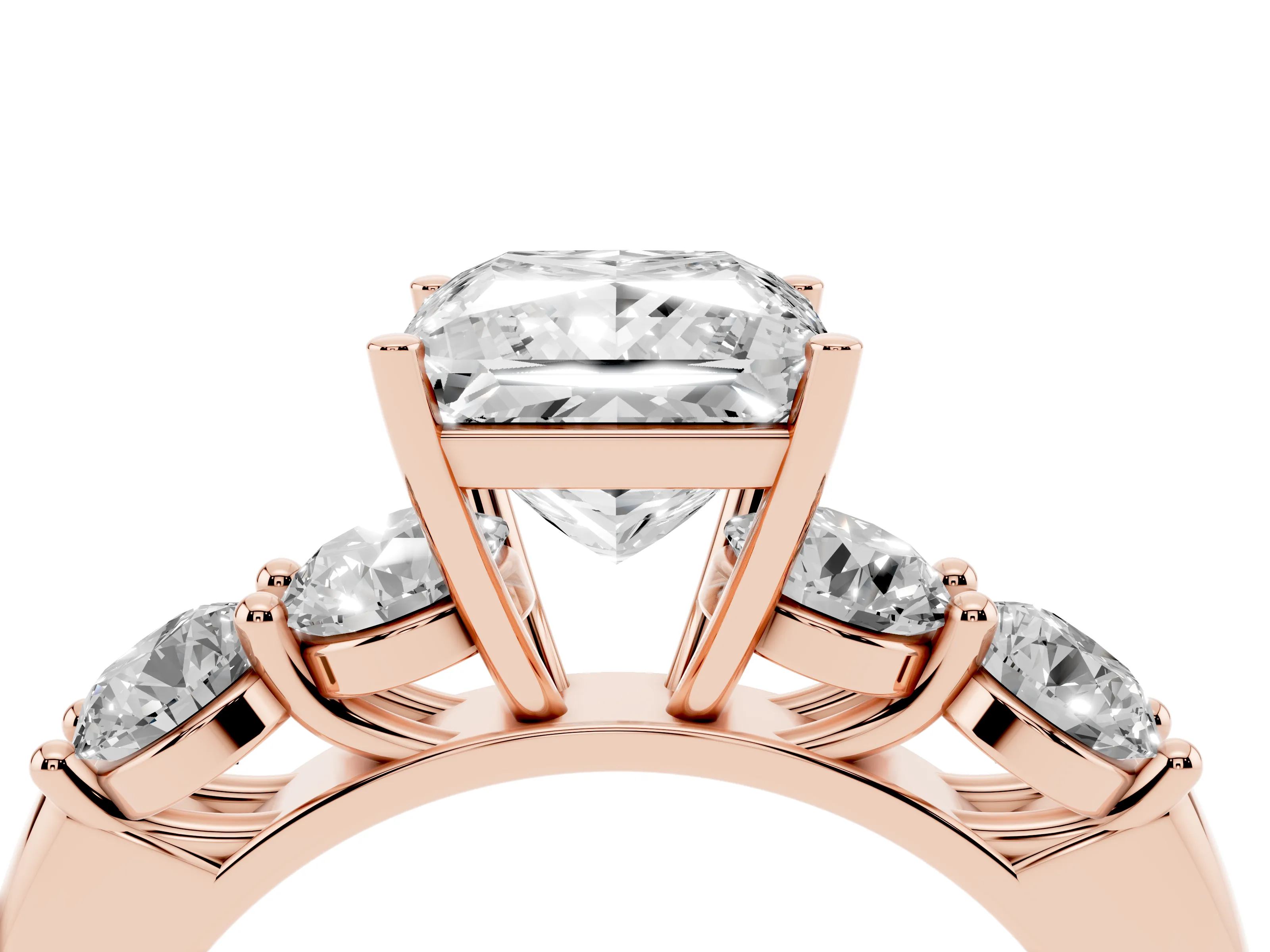 Princess Cut Diamond Five-Stone Prong Set Ring Set in Rose gold with Classic Band