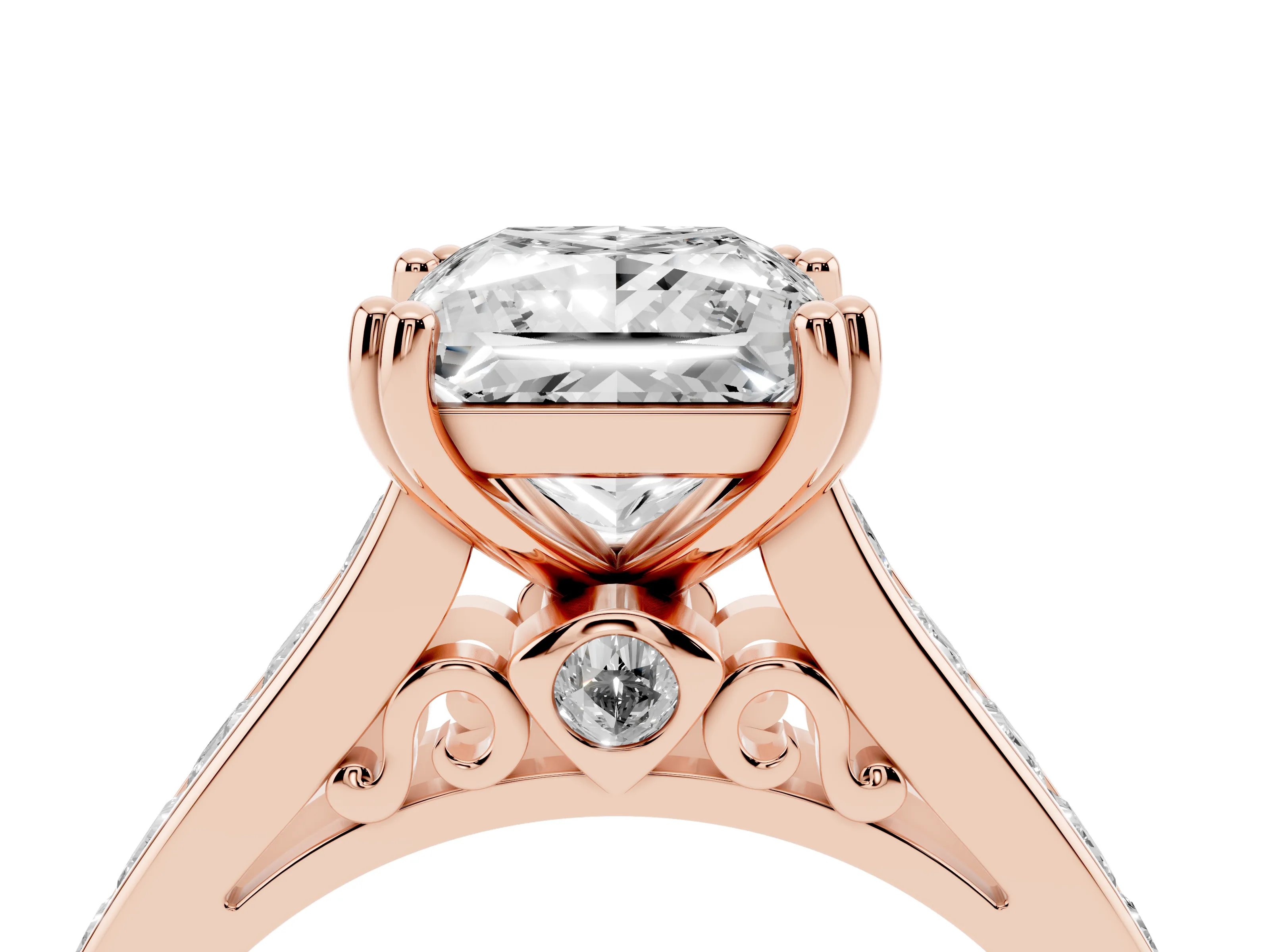 Princess Cut Diamond Channel Set Solitaire Engagement Ring Set in Rose gold with Prong Setting