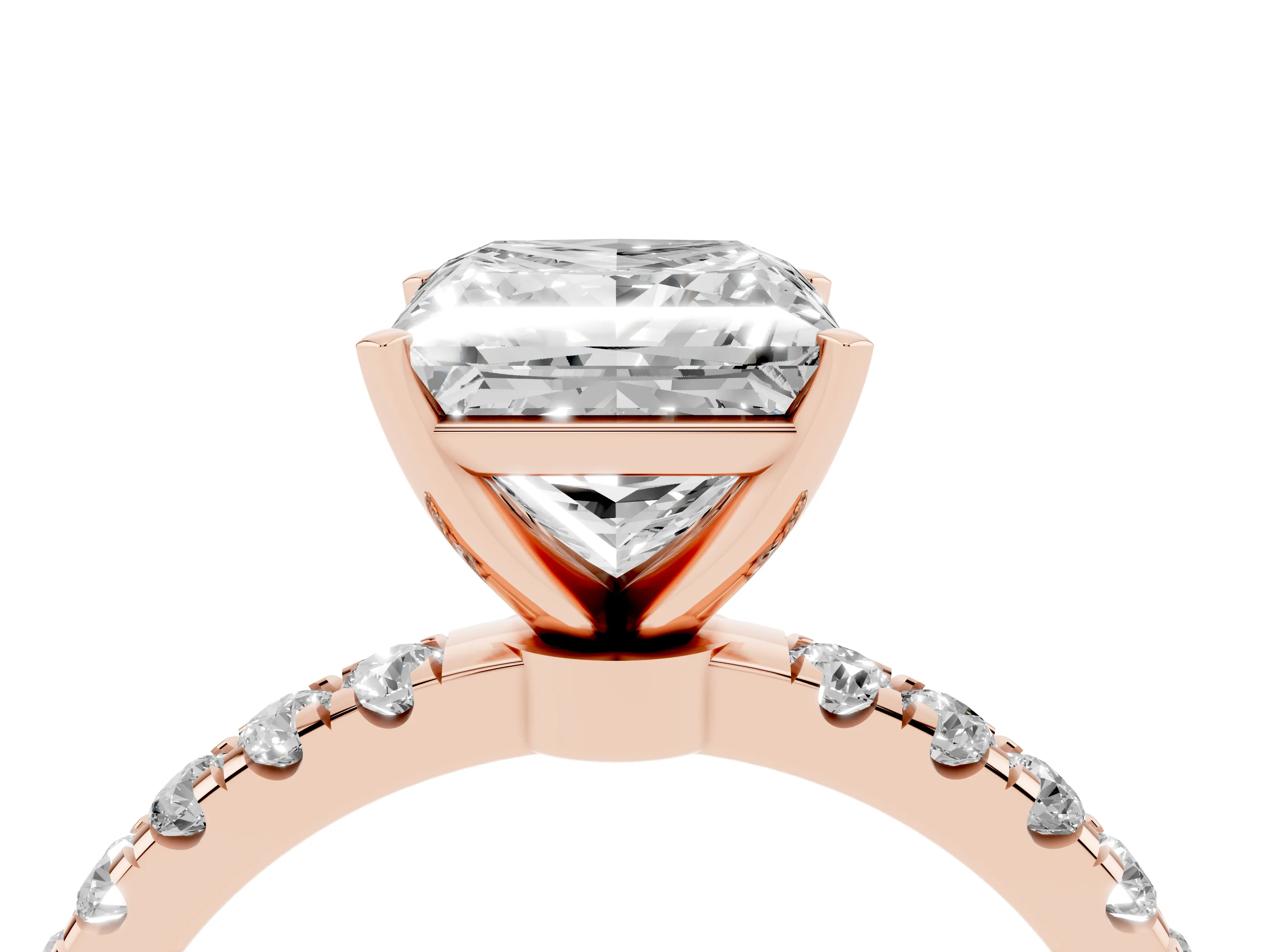 Princess Cut Diamond Solitaire Ring Set in Rose gold with Pavé Accents and Prong Setting