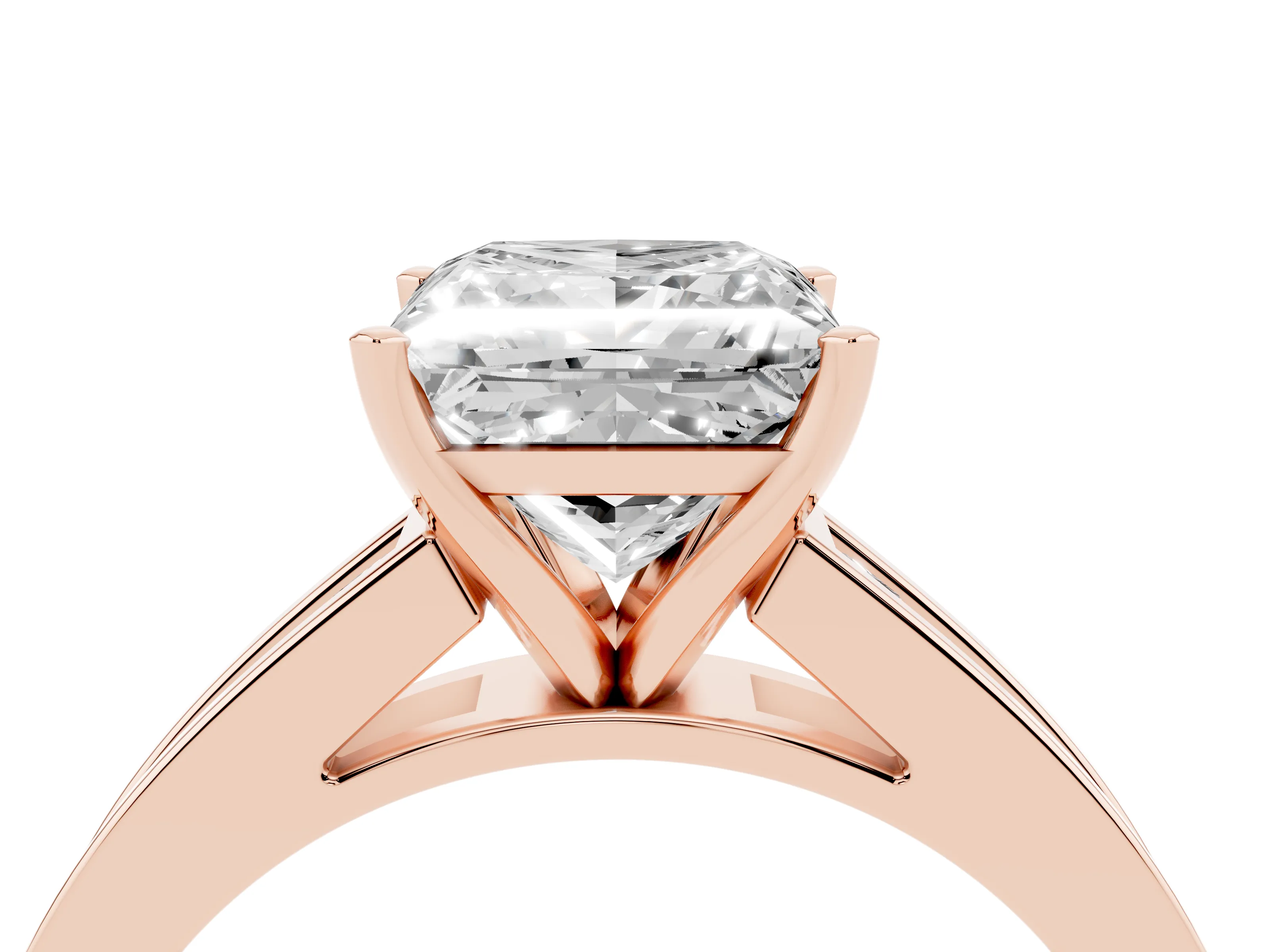 Princess Cut Diamond Solitaire Ring Set in Rose gold with Channel-Set Band and Prong Setting