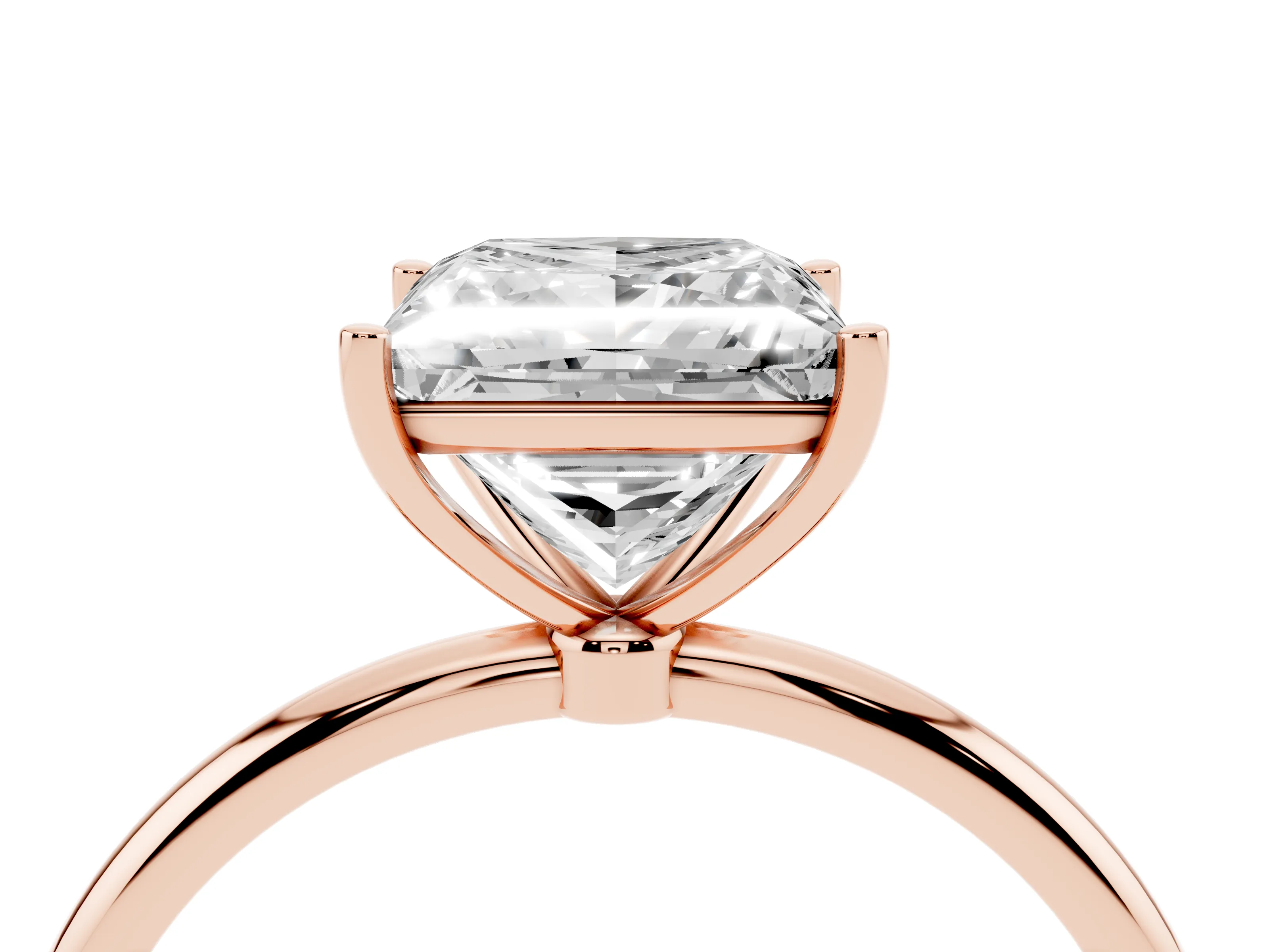 Princess Cut Diamond Solitaire Engagement Ring Set in Rose gold with Thin Band and Prong Setting