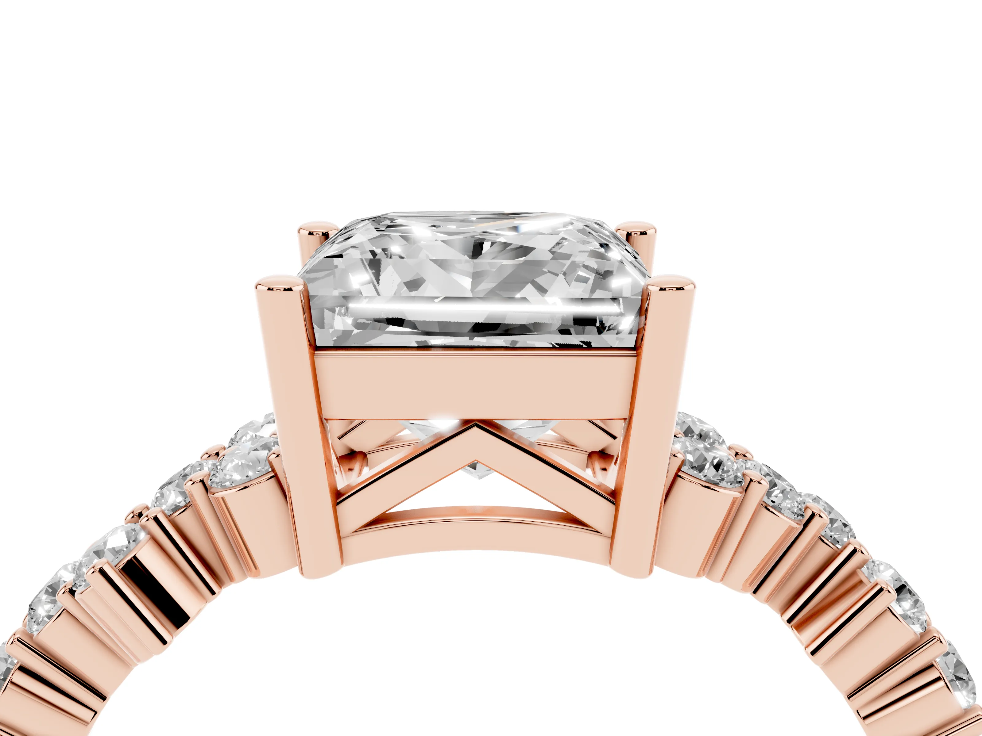 Princess Cut Diamond Ring Set in Rose gold with Scattered Round Accents