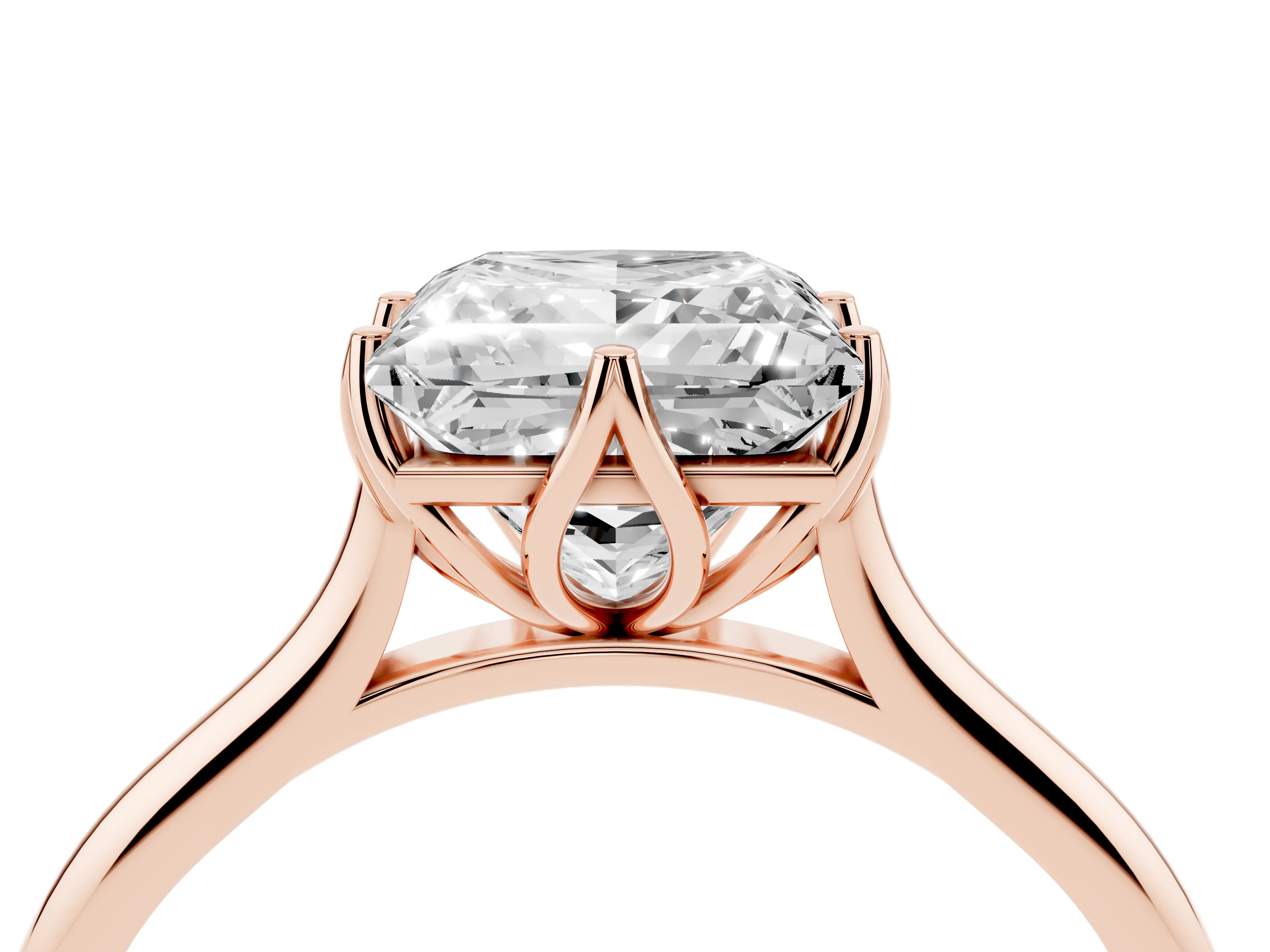 Princess Cut Diamond Solitaire Cathedral Ring Set in Rose gold with Prong Setting