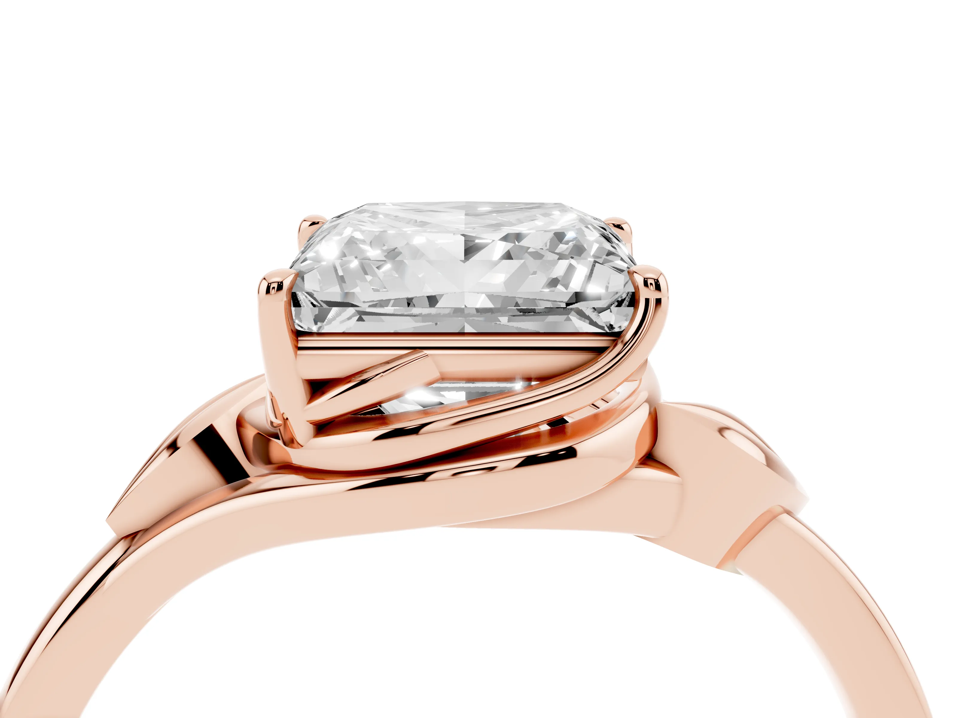 Princess Cut Diamond Solitaire Ring Set in Rose gold with Polished Twist Band