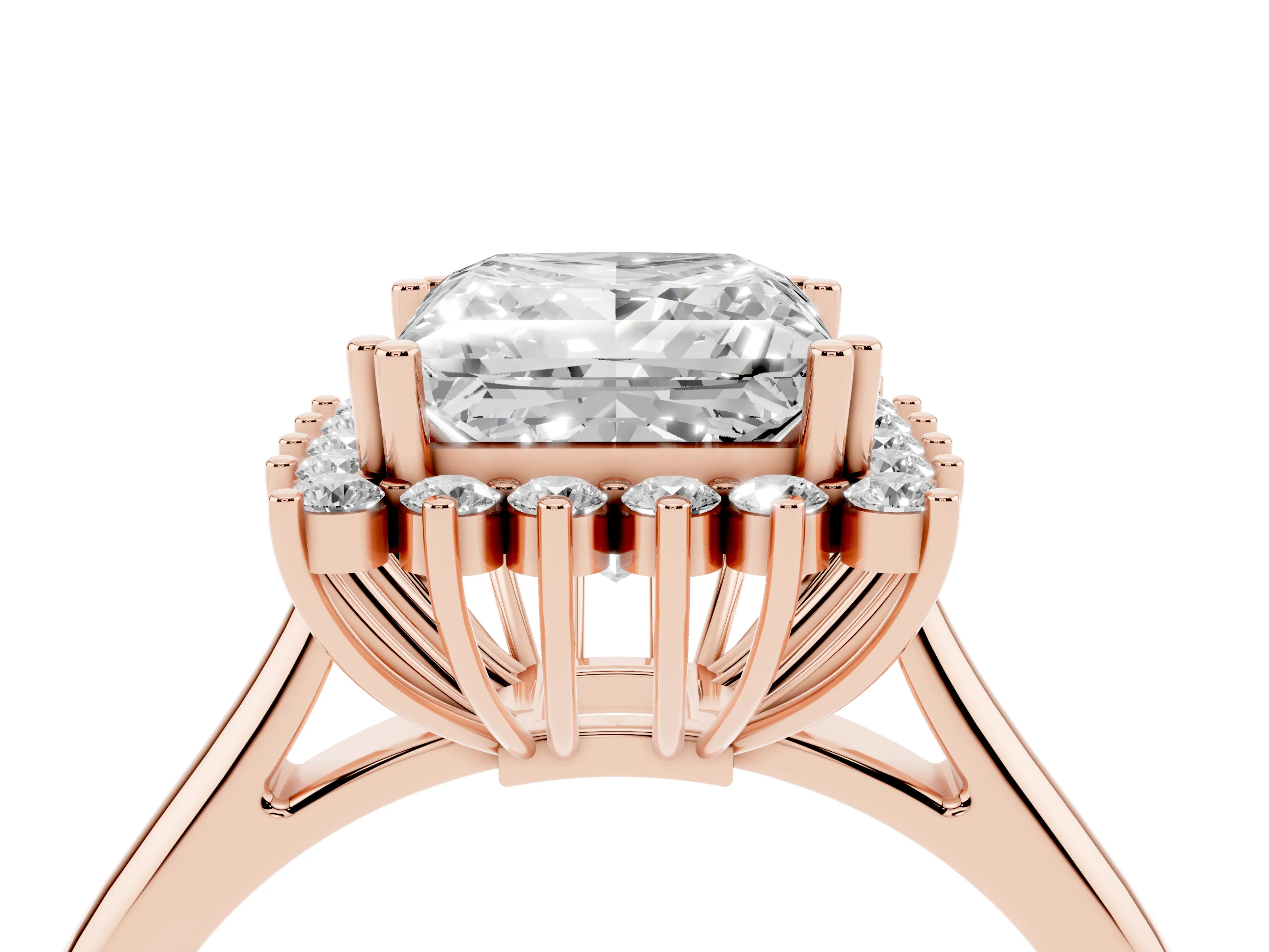 Princess Cut Diamond Halo Ring Set in Rose gold with Plain Solitaire Band and Prong Setting