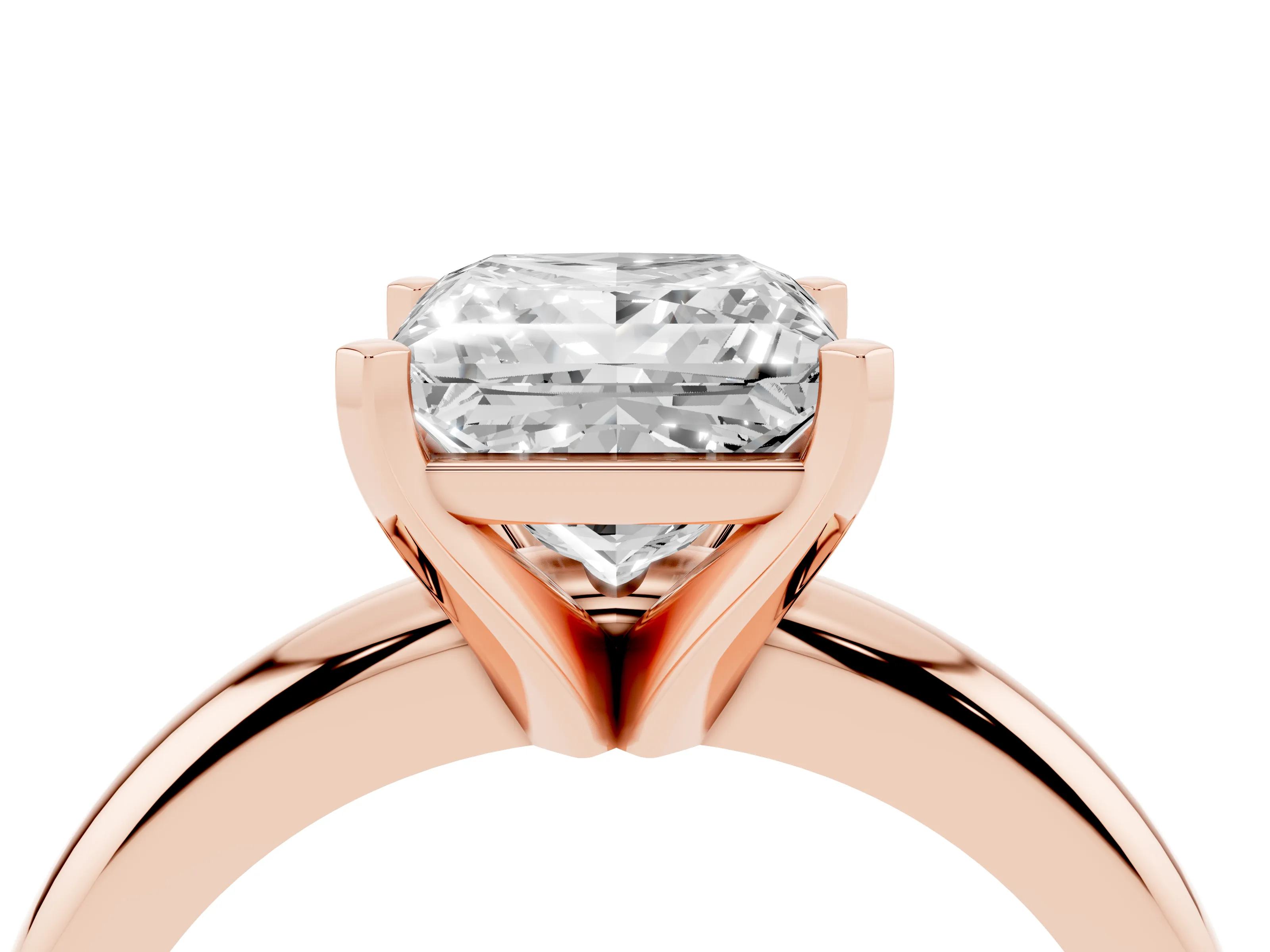 Princess Cut Diamond Solitaire Engagement Ring Set in Rose gold with Round Band and Prong Setting