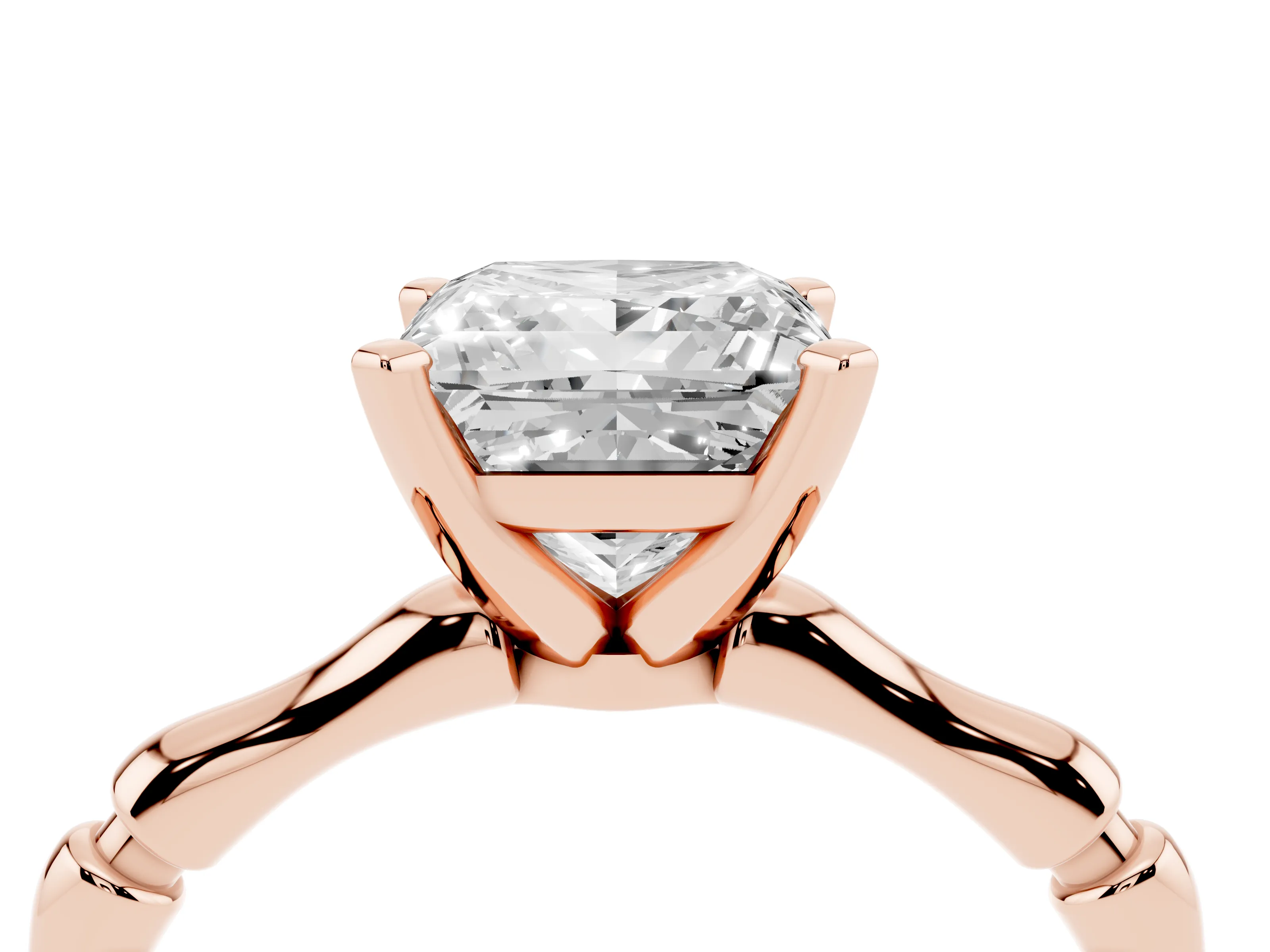 Princess Cut Diamond Solitaire Ring Set in Rose gold with Bamboo Band and Prong Setting