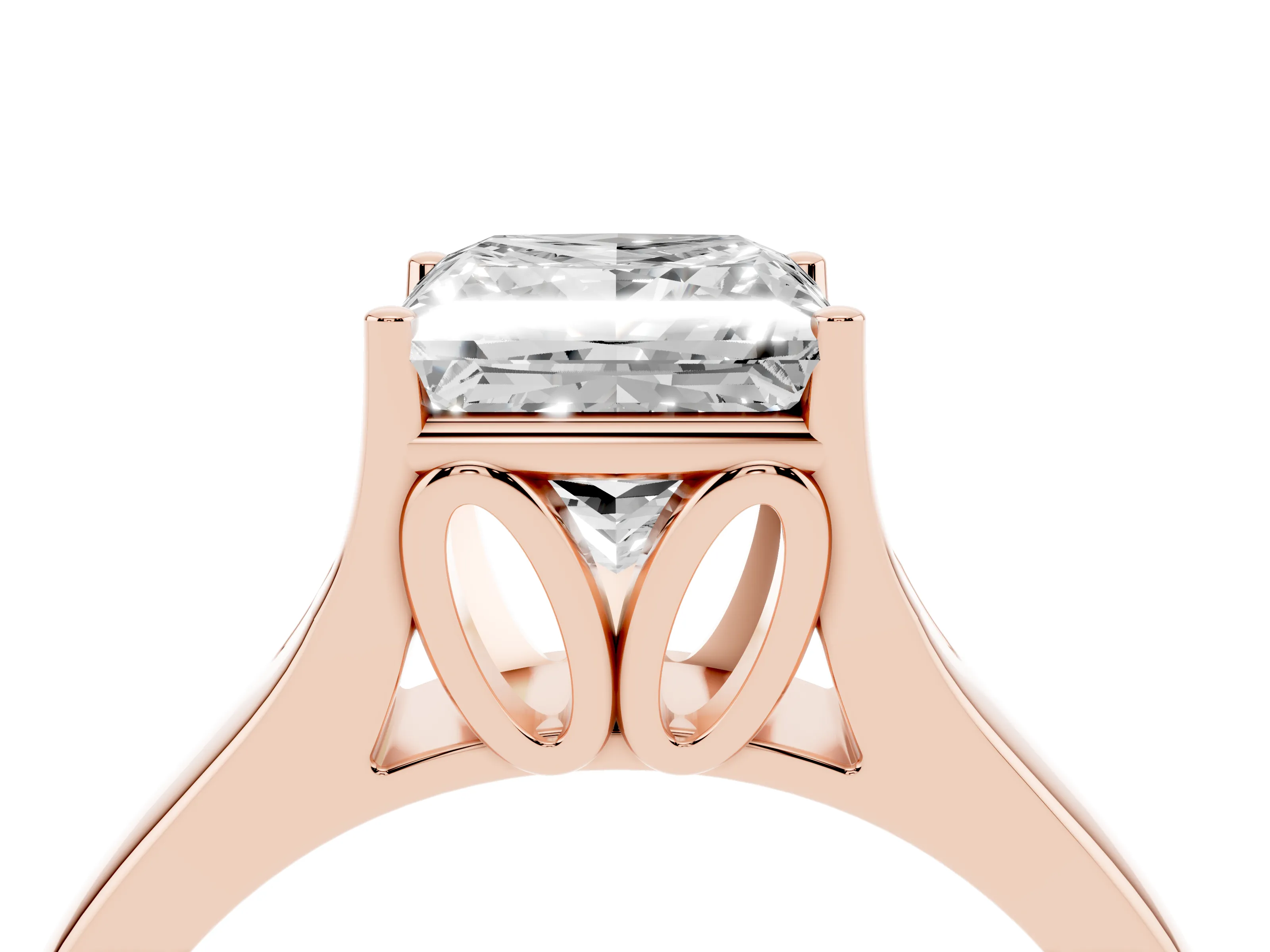 Princess Cut Diamond Solitaire Ring Set in Rose gold with Arched Cathedral Band and Prong Setting