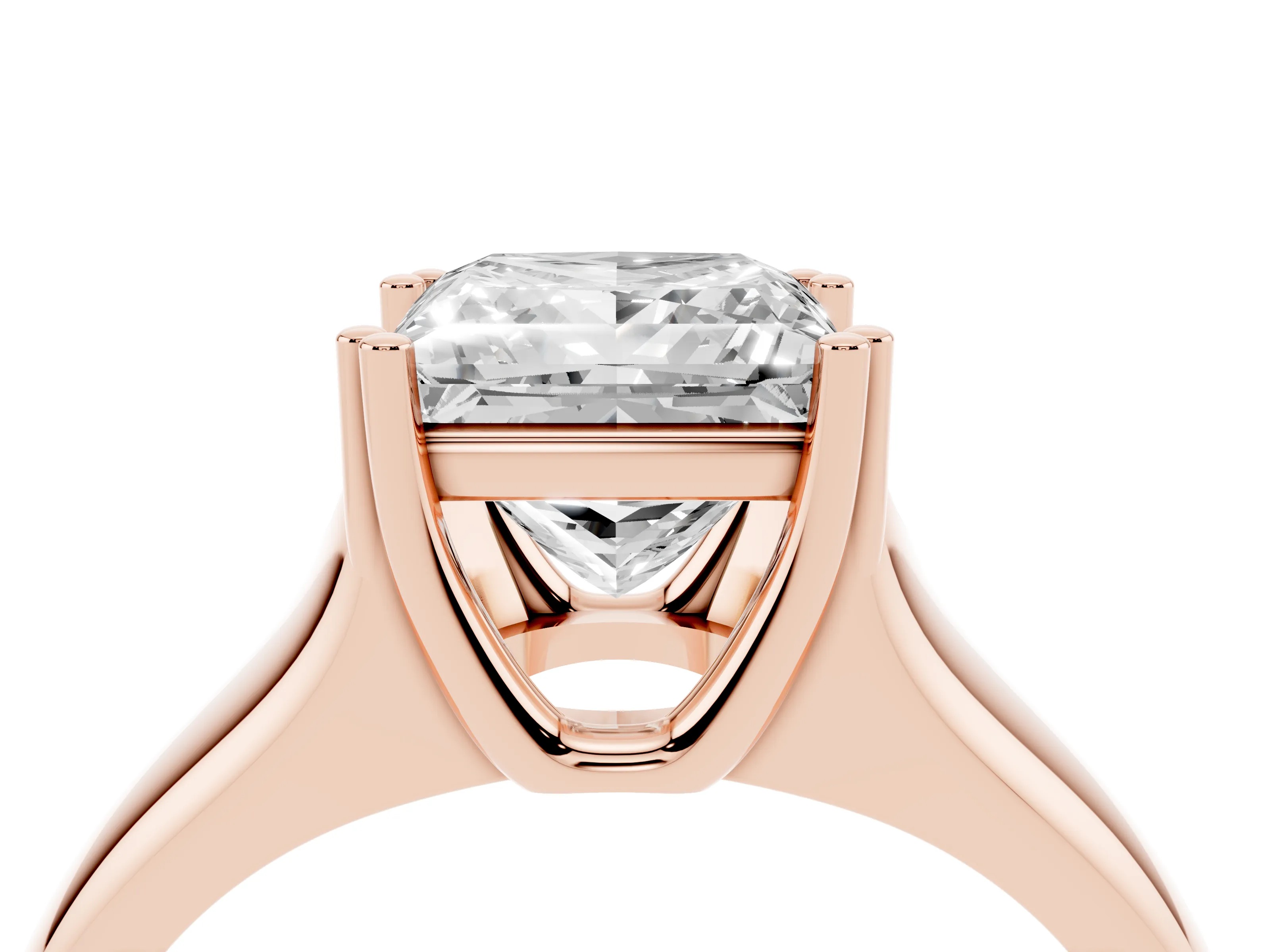 Princess Cut Diamond Solitaire Ring Set in Rose gold with Wide Band and Prong Setting