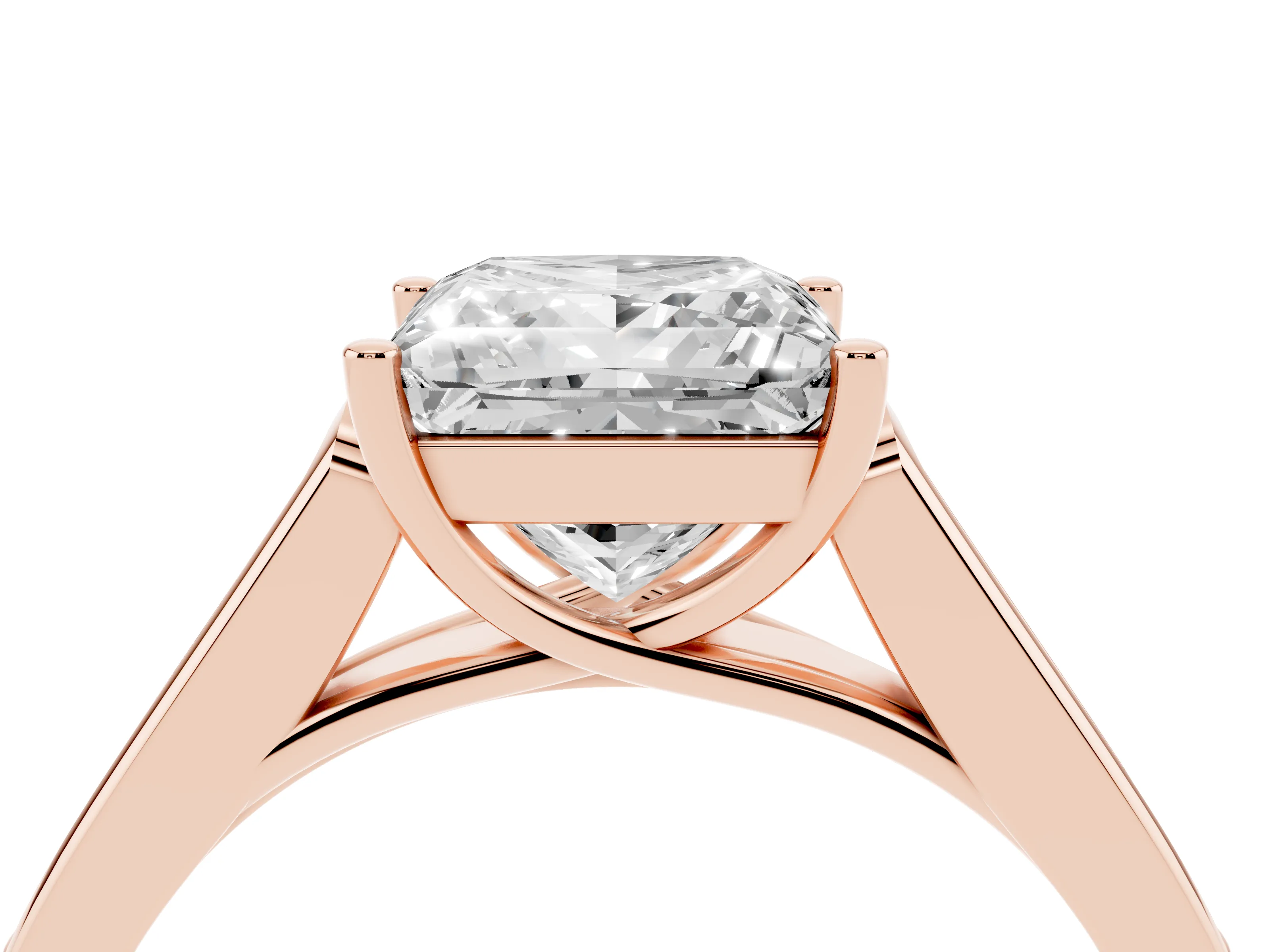 Princess Cut Diamond Solitaire Cathedral Engagement Ring Set in Rose gold with Channel-Set Band and Prong Setting