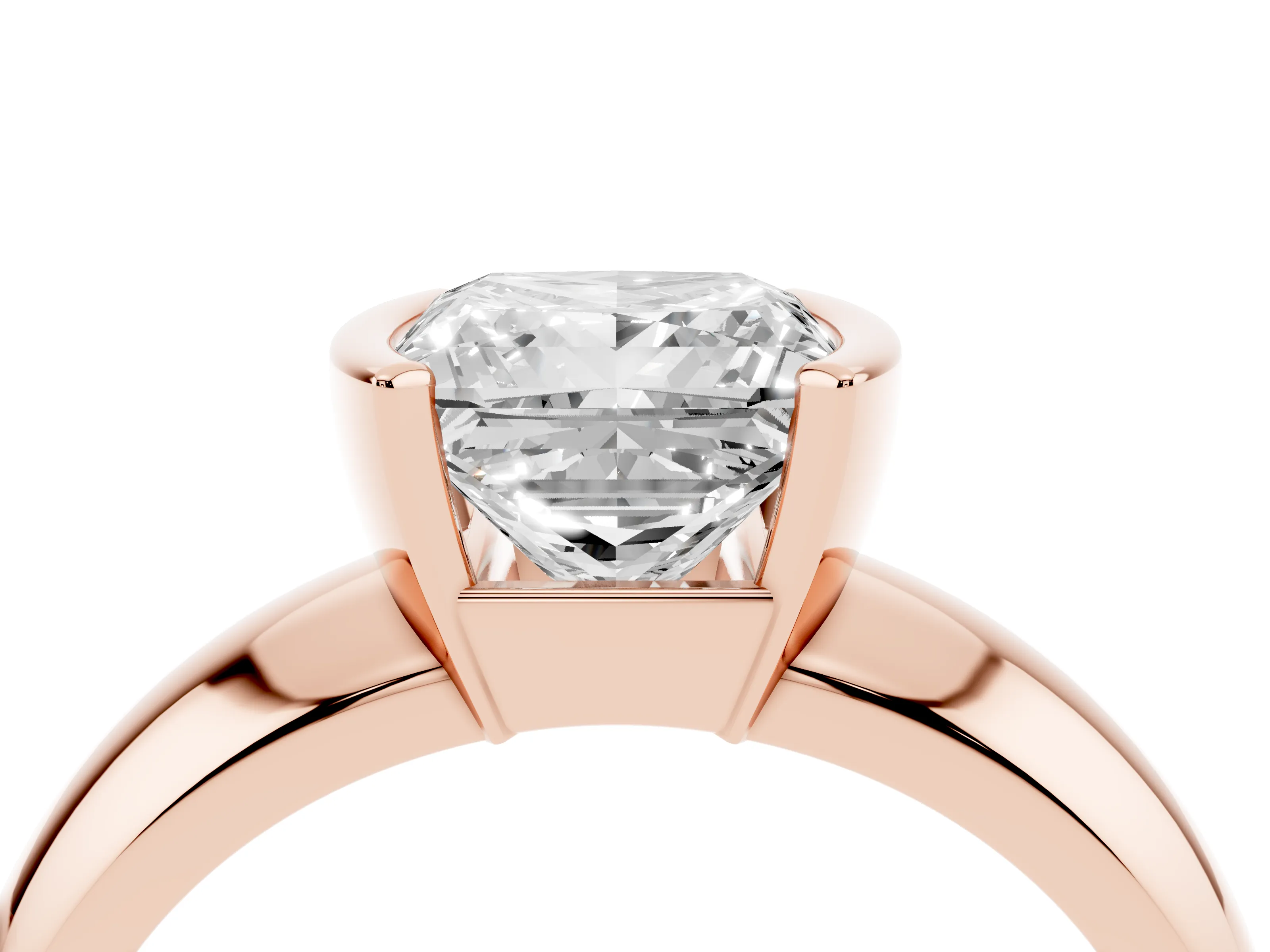 Princess Cut Diamond Solitaire Tension Set Ring Set in Rose gold with Wide Band