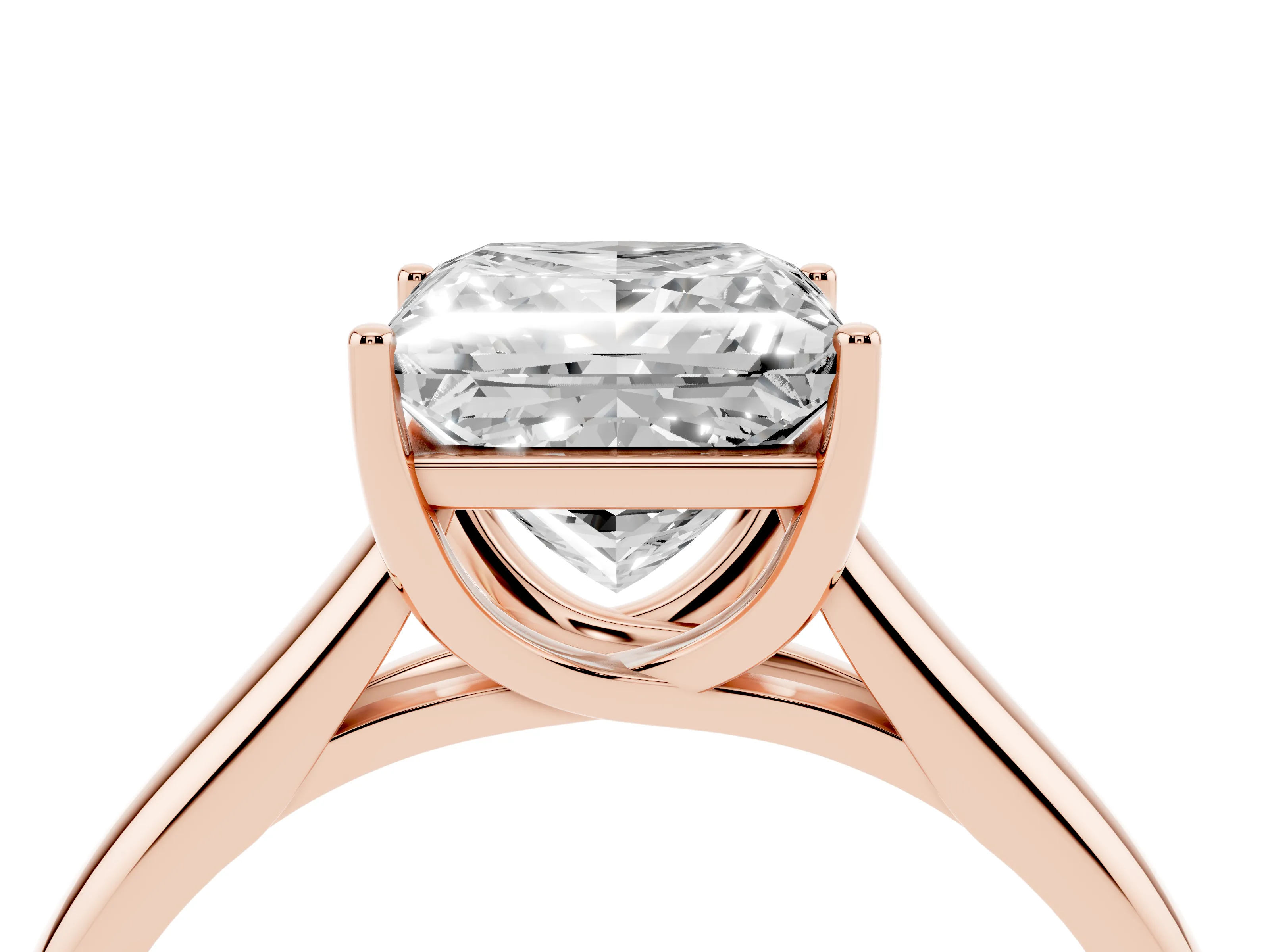 Princess Cut Diamond Solitaire Engagement Ring Set in Rose gold with Subtly Tapered Band and Prong Setting