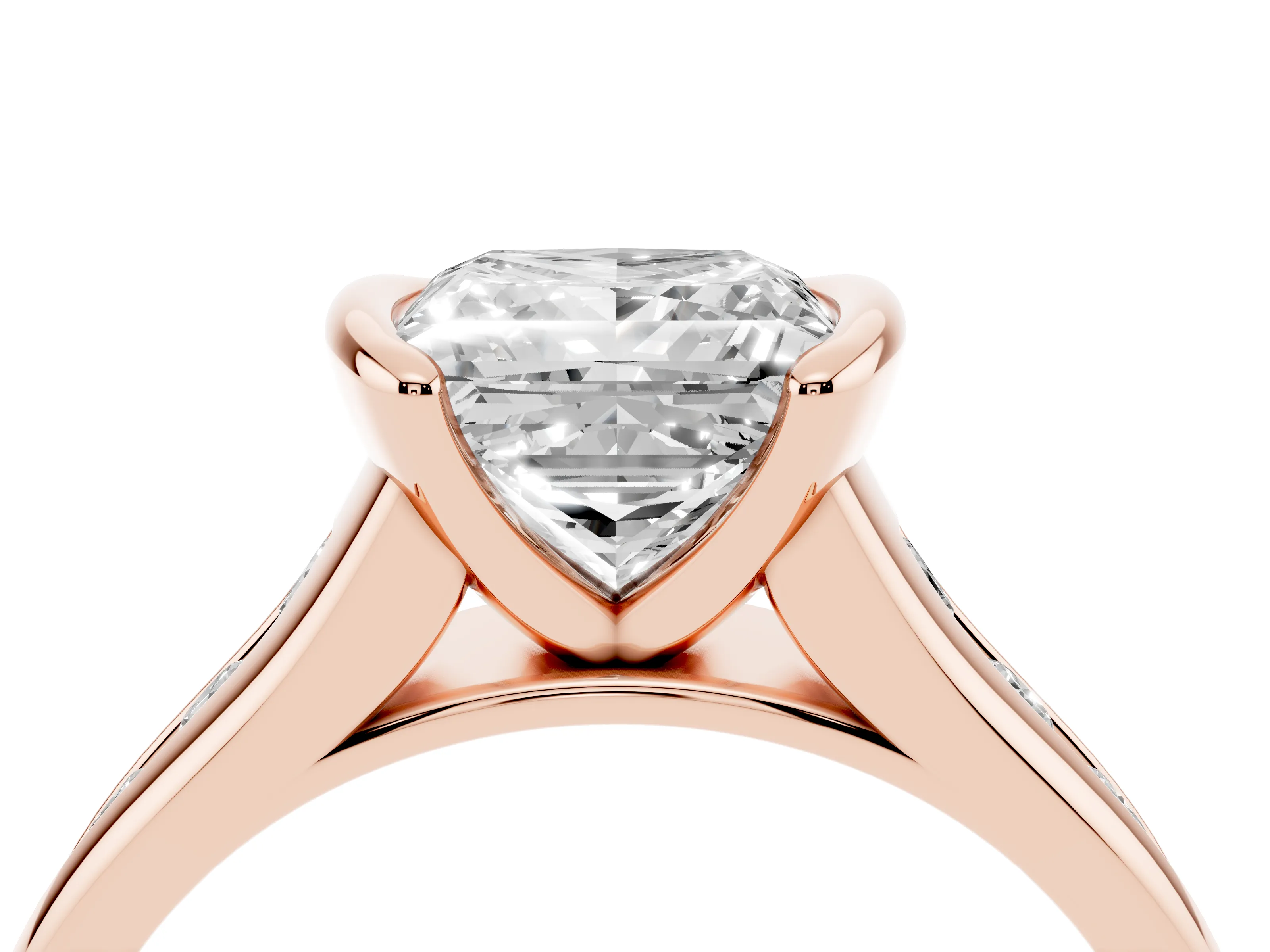 Princess Cut Diamond Bezel-Set Solitaire Ring Set in Rose gold with Channel-Set Band
