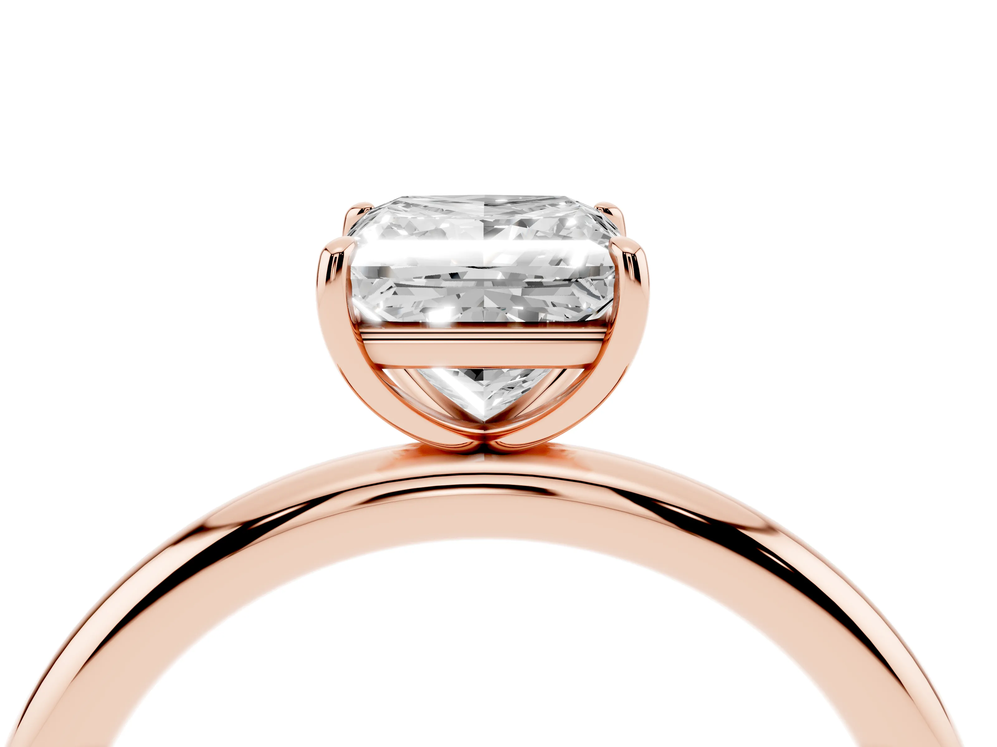 Princess Cut Diamond Solitaire Ring Set in Rose gold with Prong Setting on a Polished Plain Band