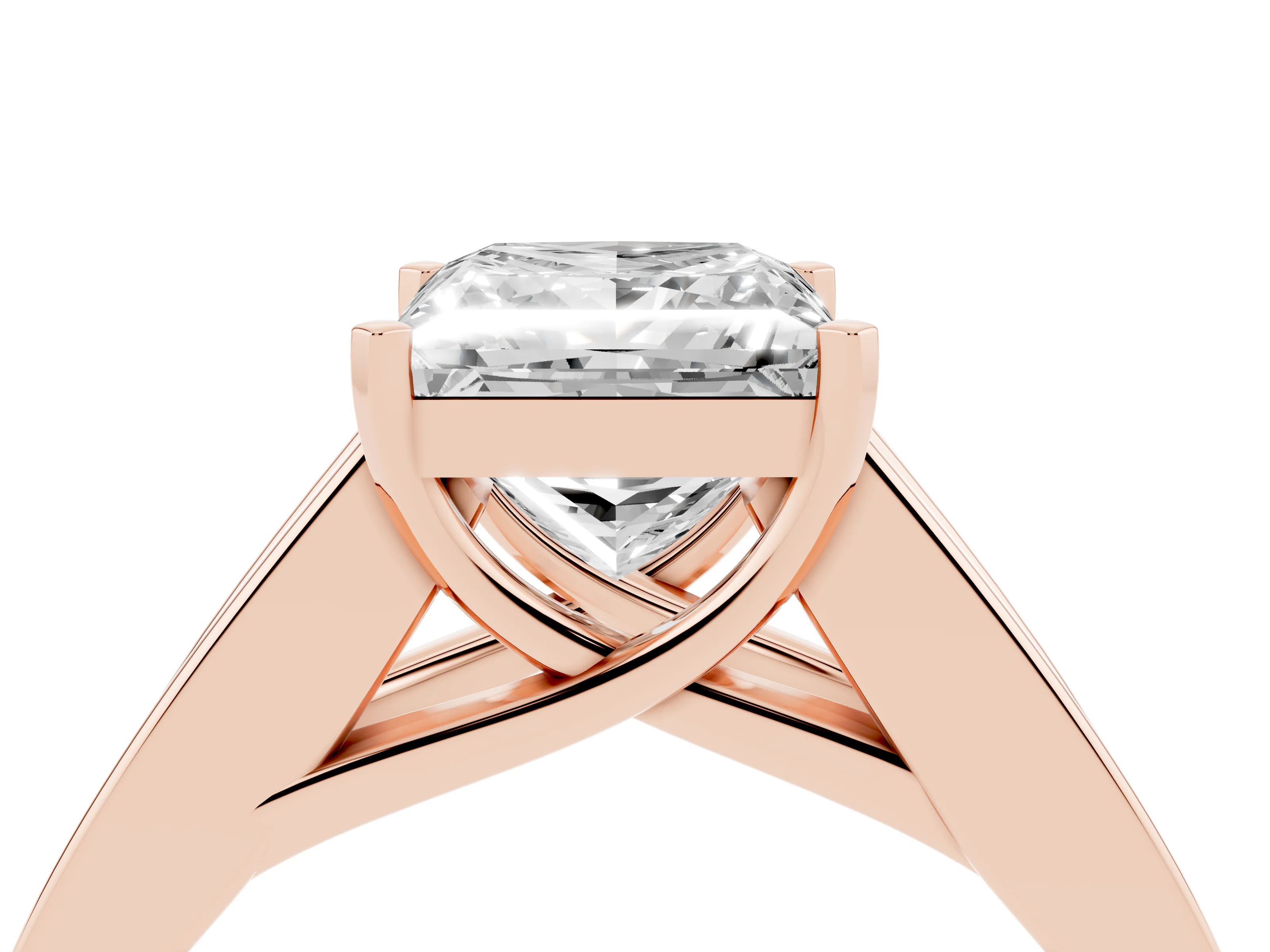 Princess Cut Diamond Solitaire Ring Set in Rose gold with Channel-Set Accent Stones and Prong Setting
