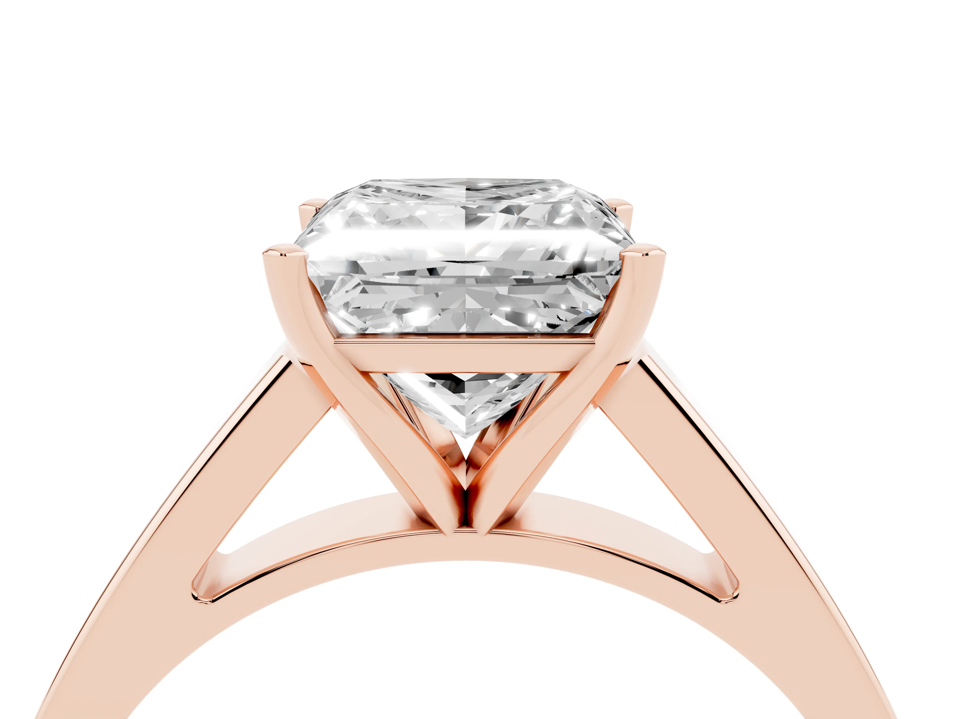 Princess Cut Diamond Solitaire Engagement Ring Set in Rose gold with Prong Setting and Tapered Band