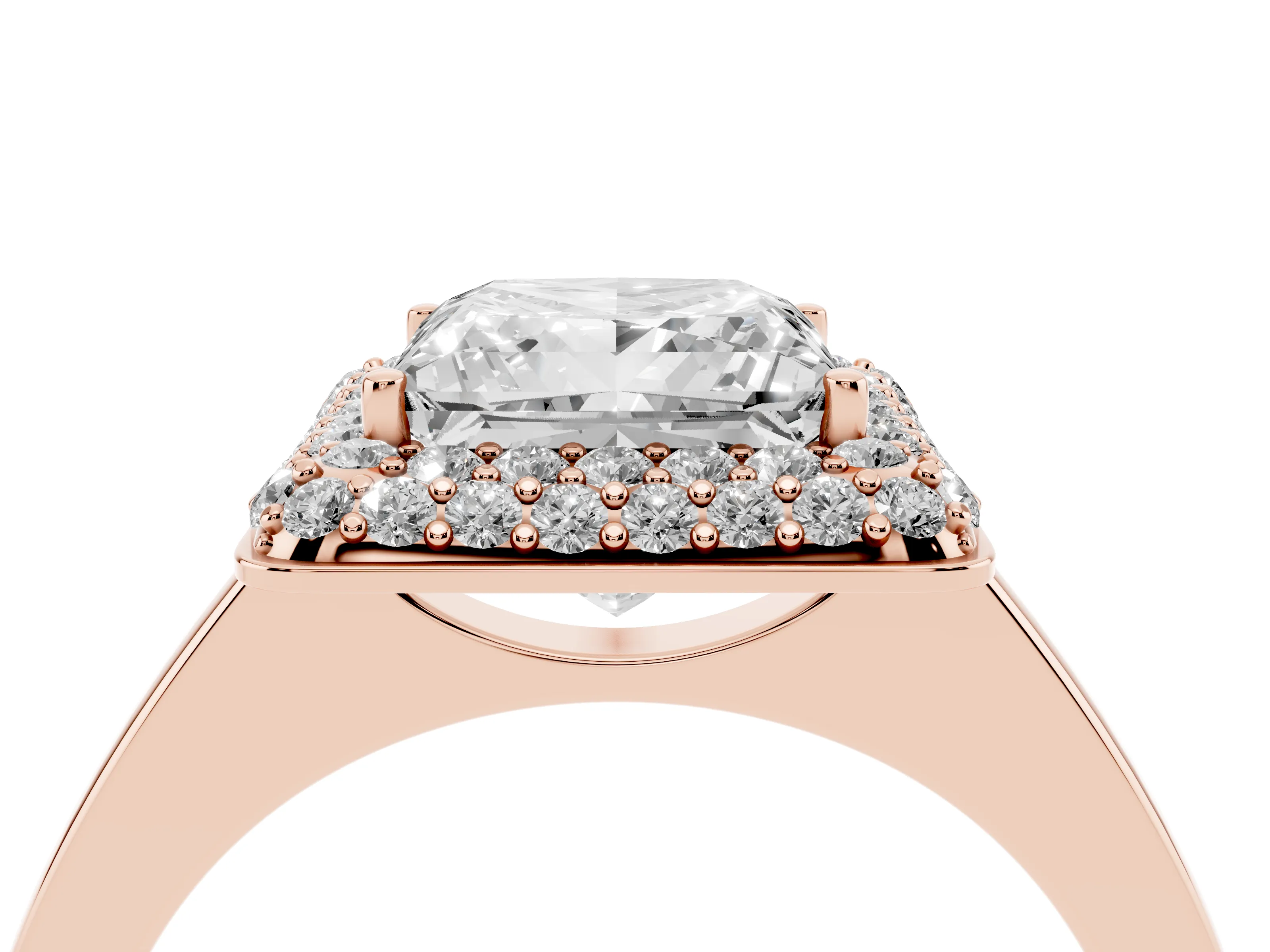 Princess Cut Diamond Halo Engagement Ring Set in Rose gold with Solitaire Band and Prong Setting