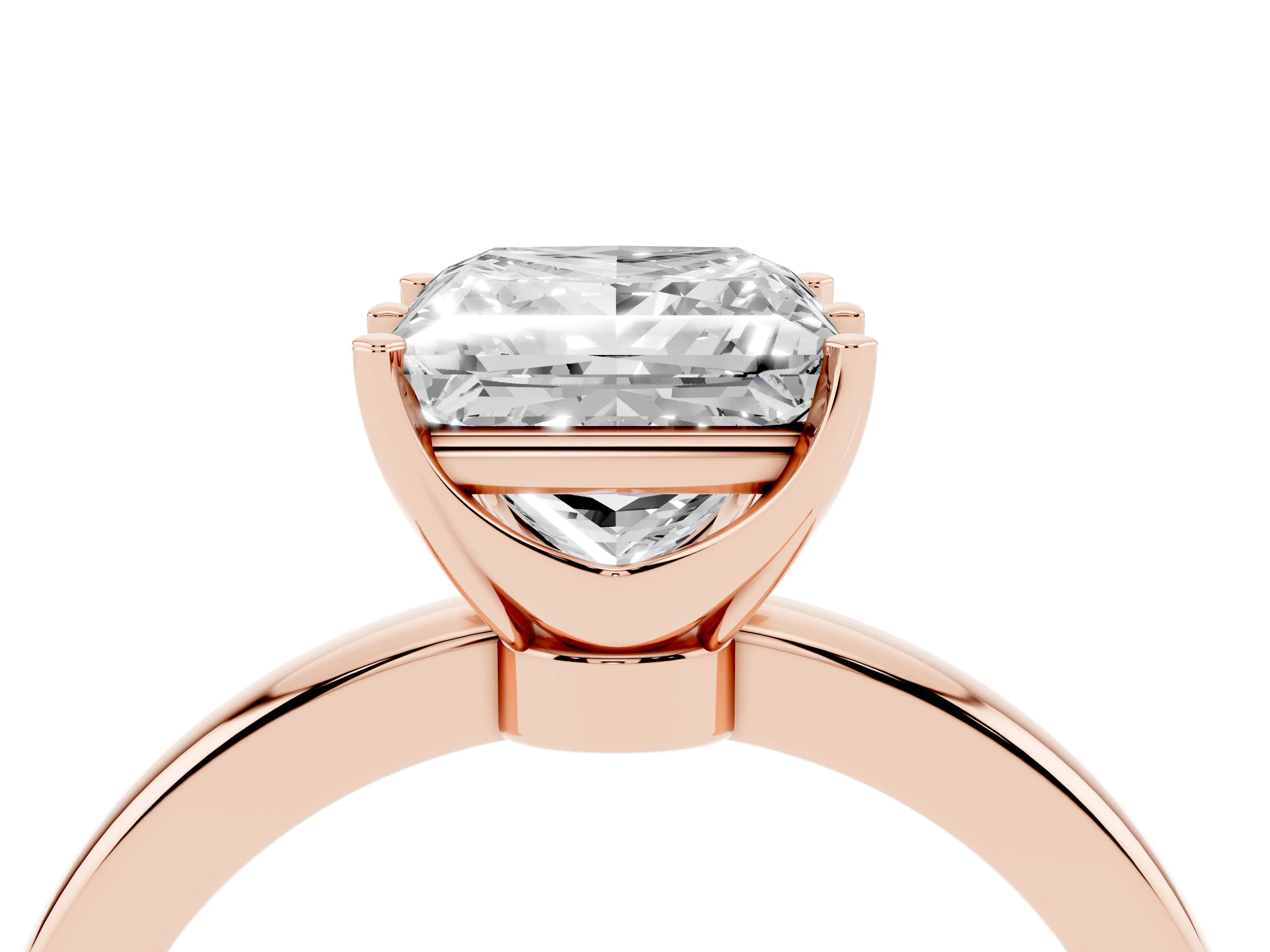 Princess Cut Diamond Solitaire Ring Set in Rose gold with Raised Prong Setting on a Classic Band