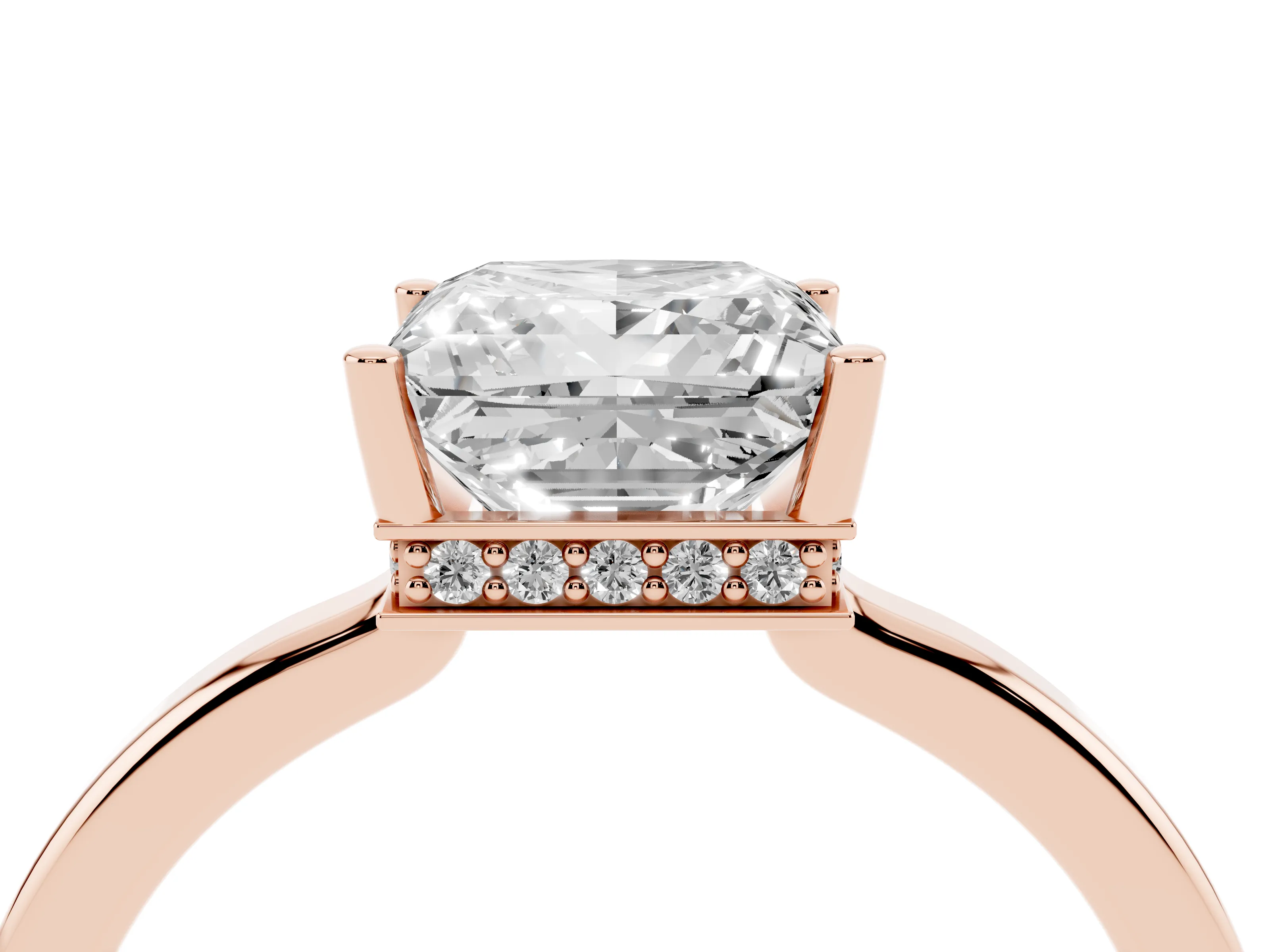 Princess Cut Diamond Solitaire Engagement Ring Set in Rose gold with Prong Setting on a Plain Band