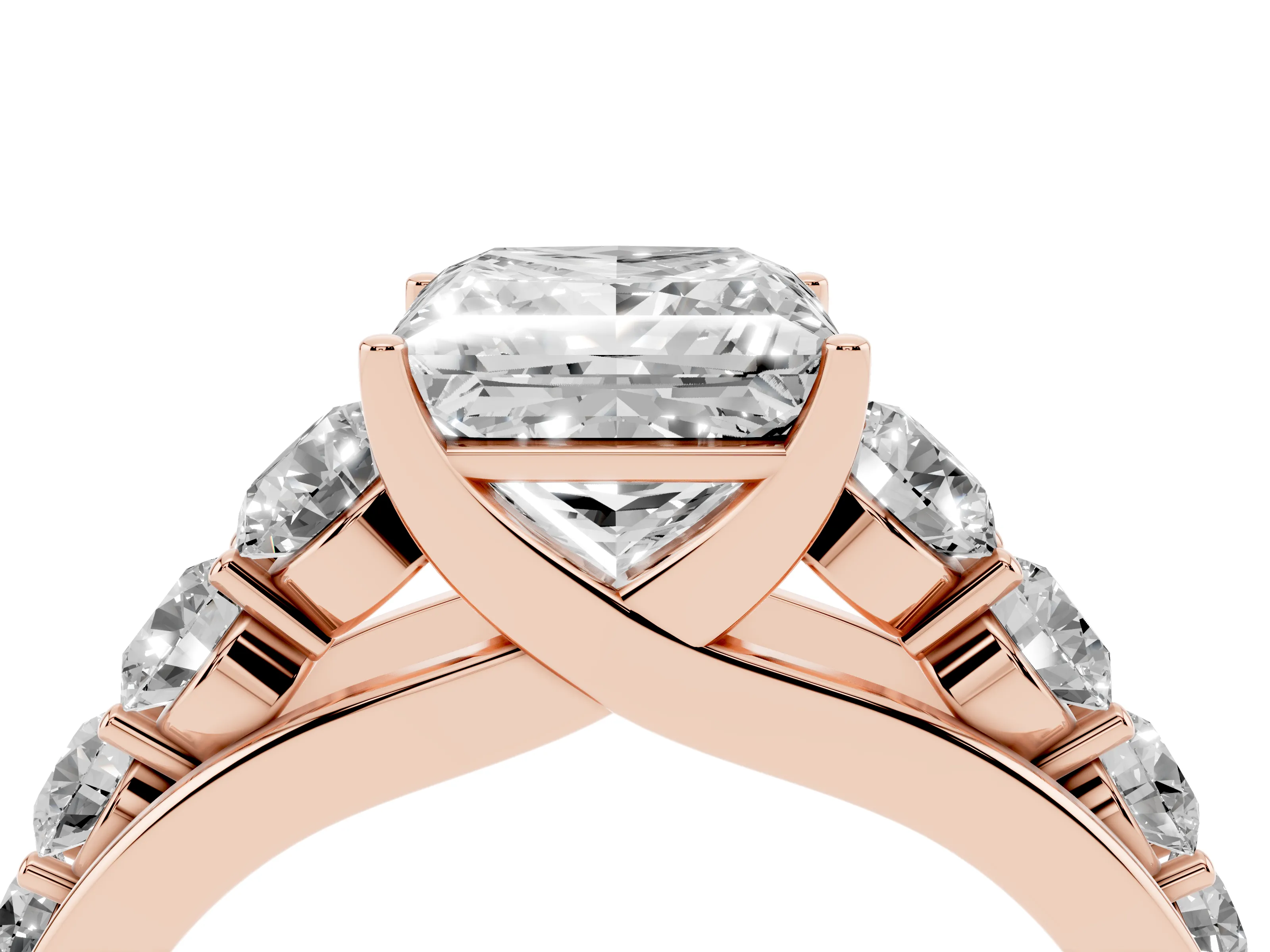 Princess Cut Diamond Solitaire Ring Set in Rose gold with Pavé-Set Band and Prong Setting