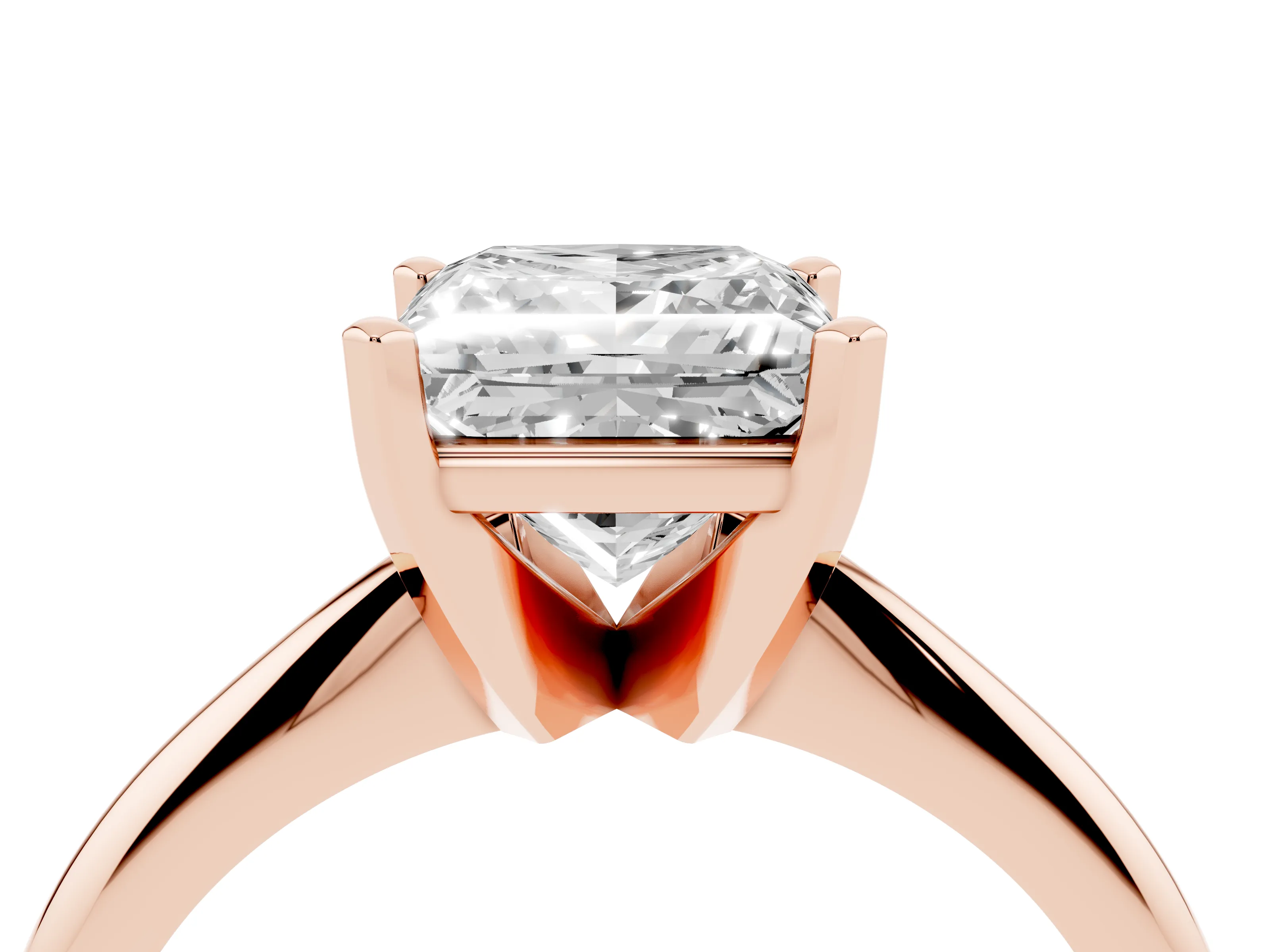 Princess Cut Diamond Solitaire Ring Set in Rose gold with Prong Setting on a Plain Round Band