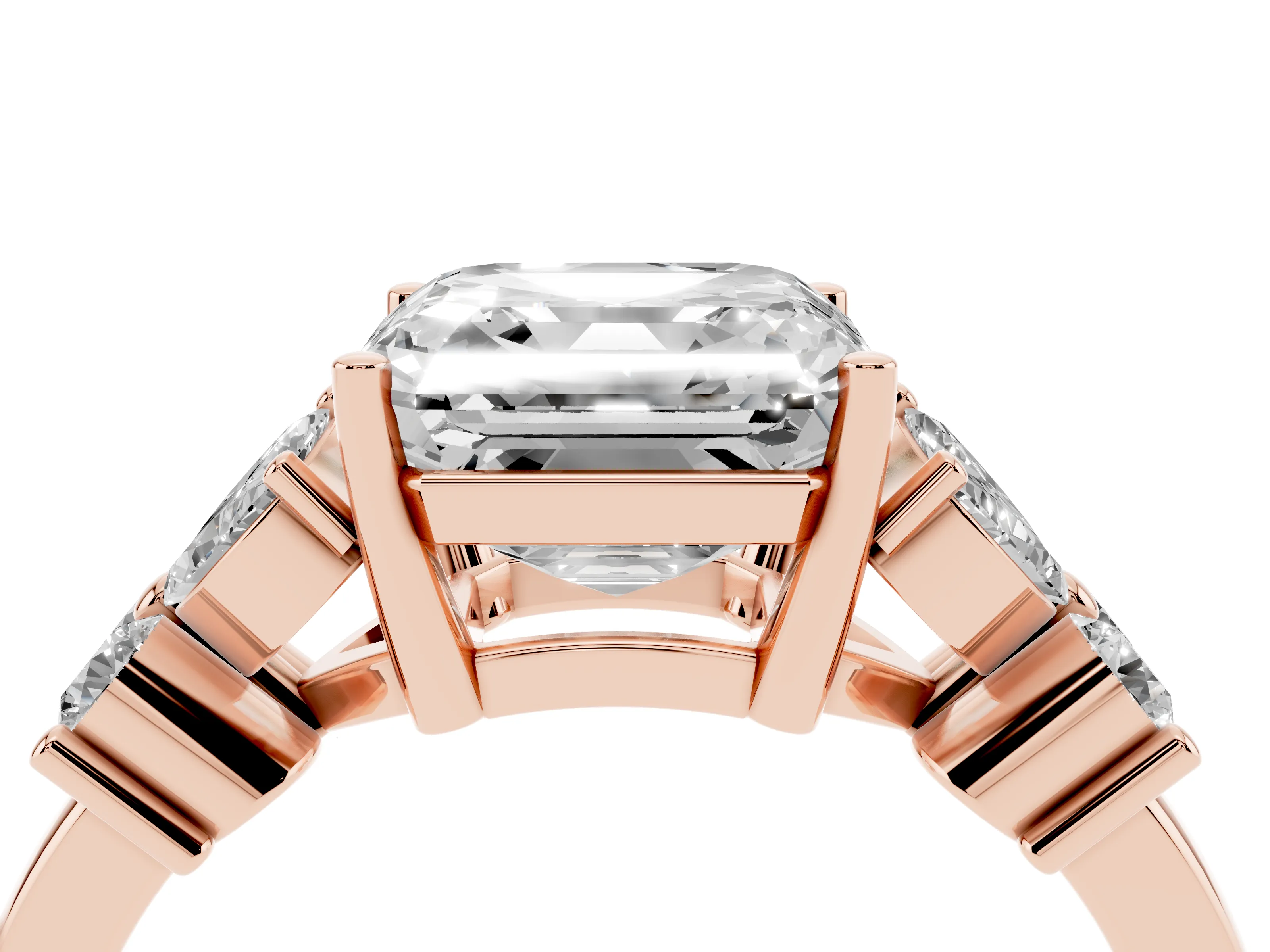 Princess Cut Diamond Floral Cluster Ring Set in Rose gold with Marquise Petals and Prong Setting