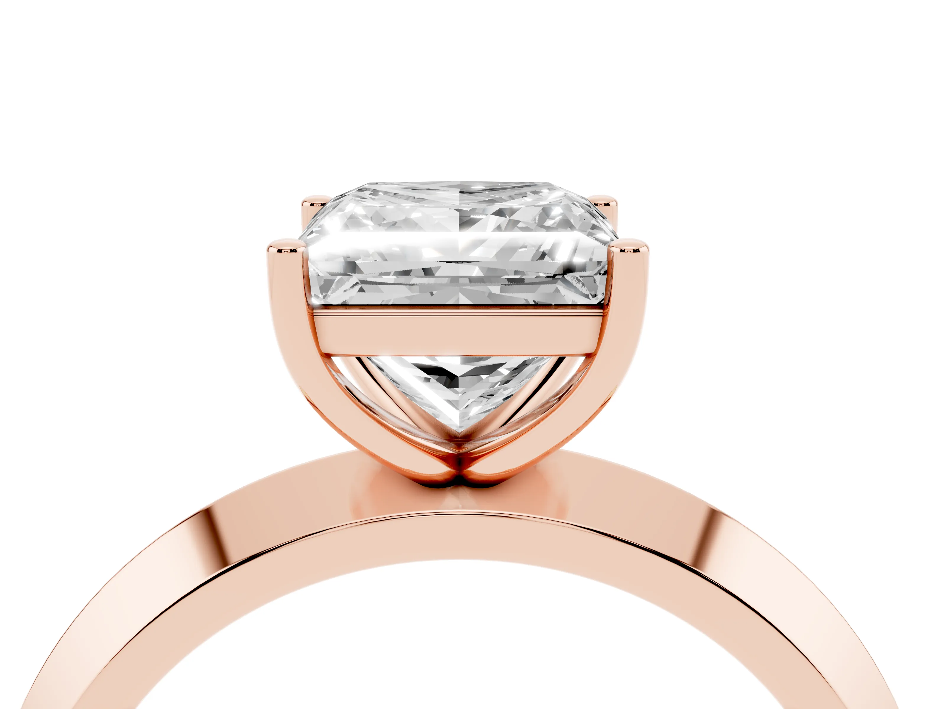 Princess Cut Diamond Solitaire Engagement Ring Set in Rose gold with Flat Band and Prong Setting