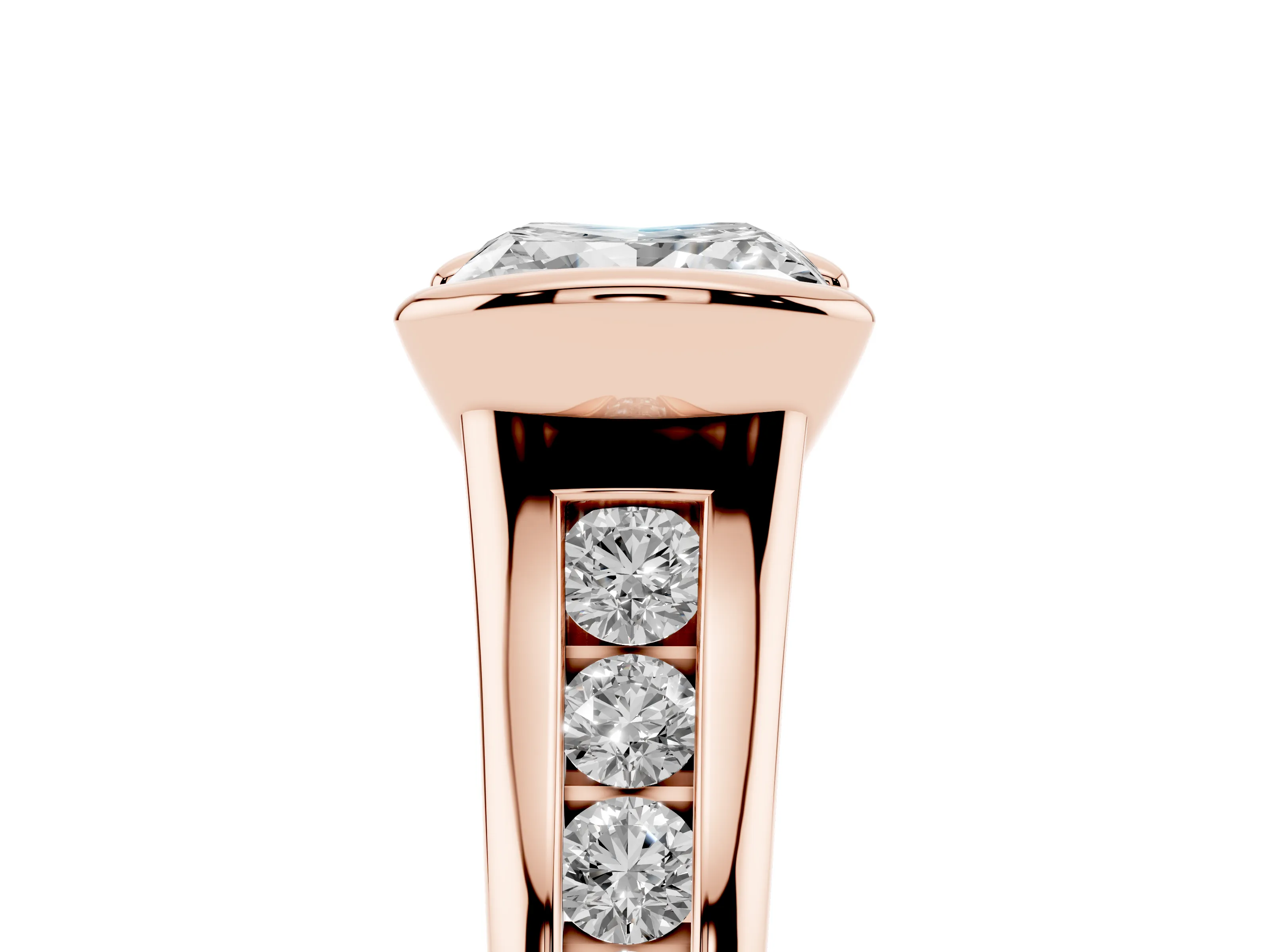 Princess Cut Diamond Bezel-Set Solitaire Ring Set in Rose gold with Channel-Set Band