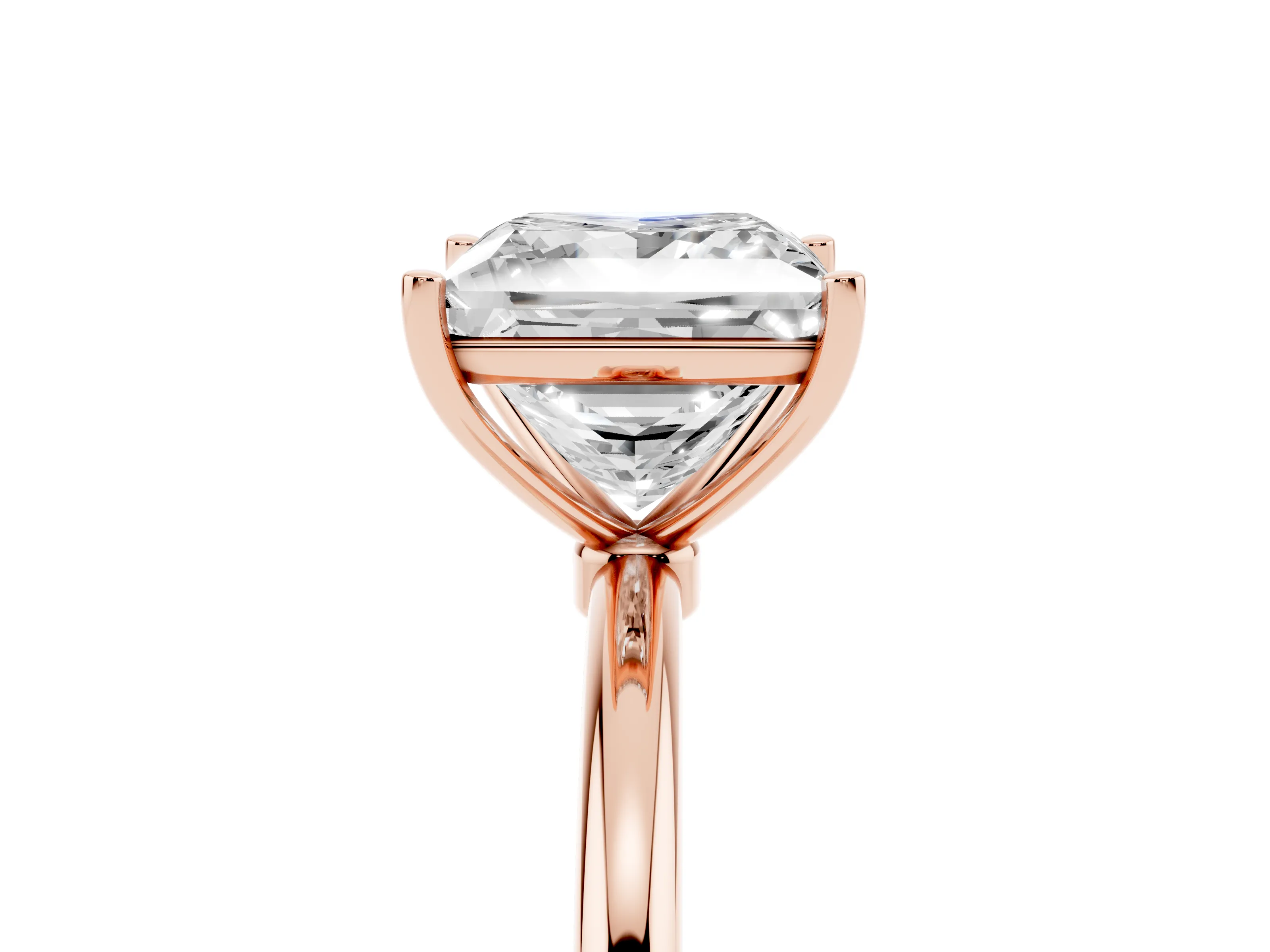 Princess Cut Diamond Solitaire Engagement Ring Set in Rose gold with Thin Band and Prong Setting