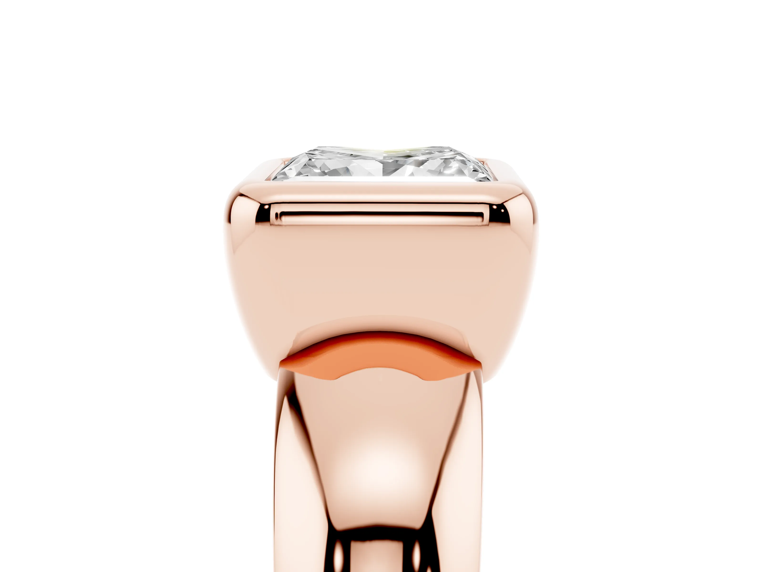 Bezel Set Princess Cut Diamond Solitaire Ring Set in Rose gold with Wide Band