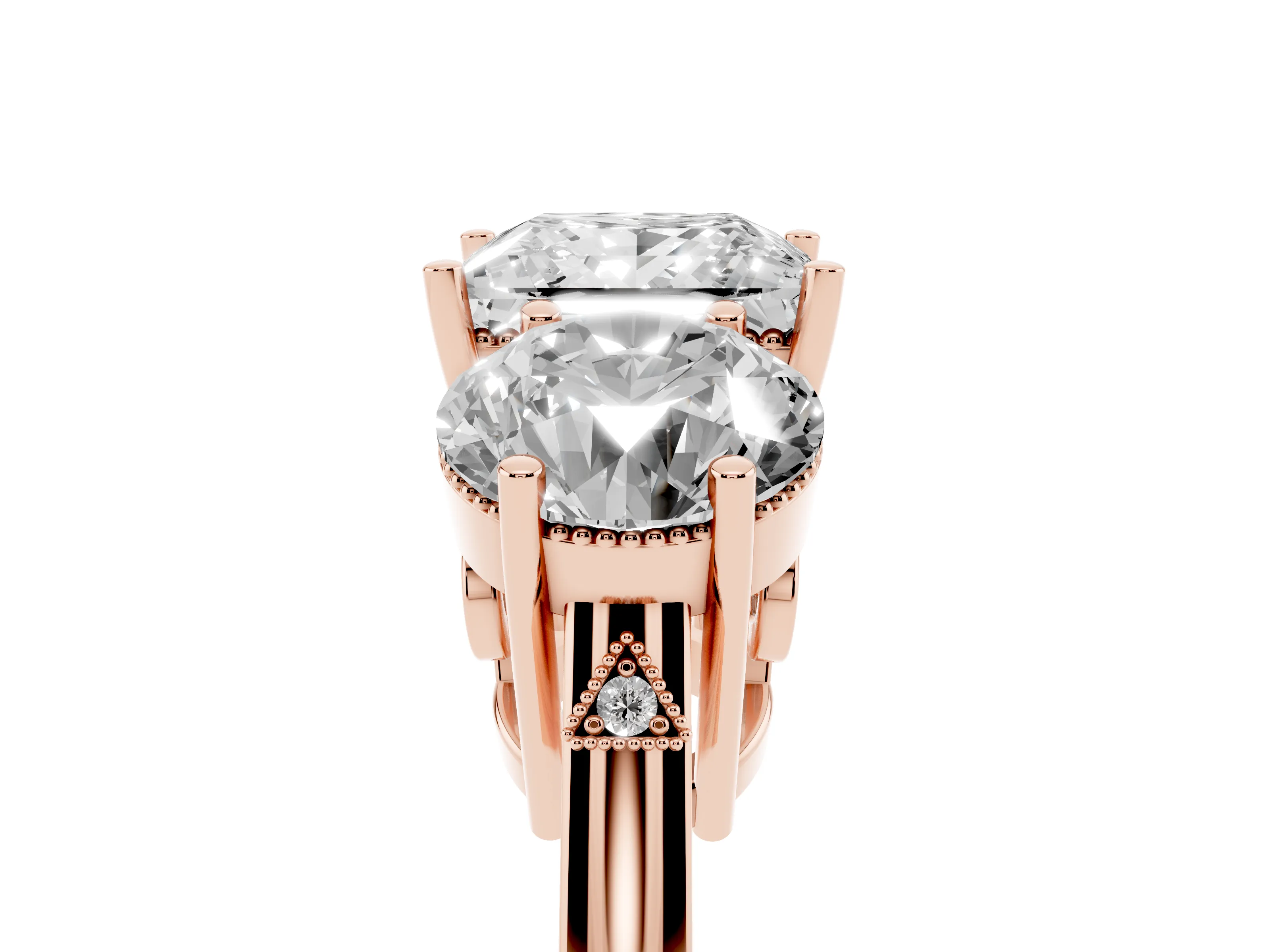 Princess Cut Diamond Three-Stone Engagement Ring Set in Rose gold with Polished Band