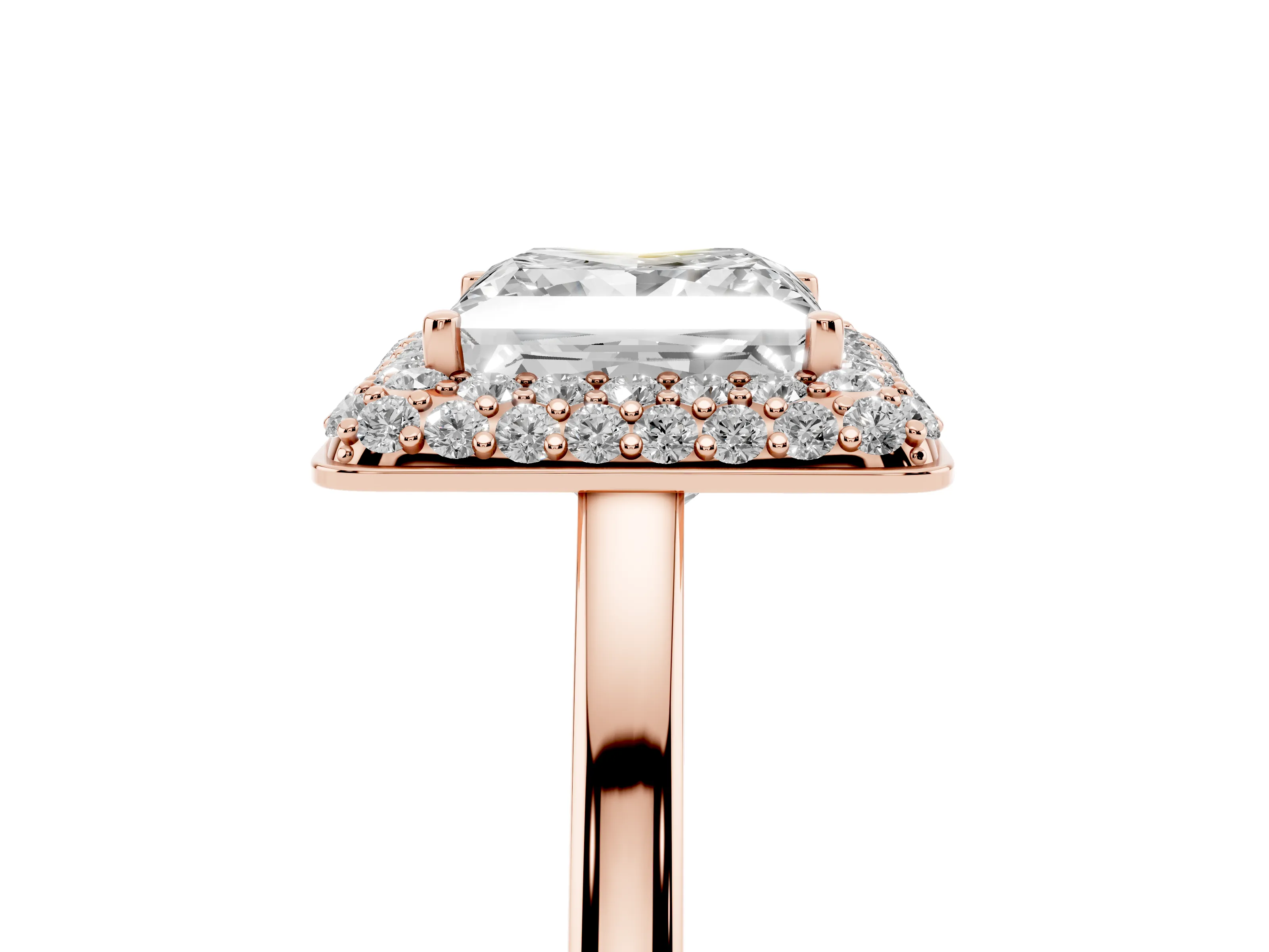 Princess Cut Diamond Halo Engagement Ring Set in Rose gold with Solitaire Band and Prong Setting