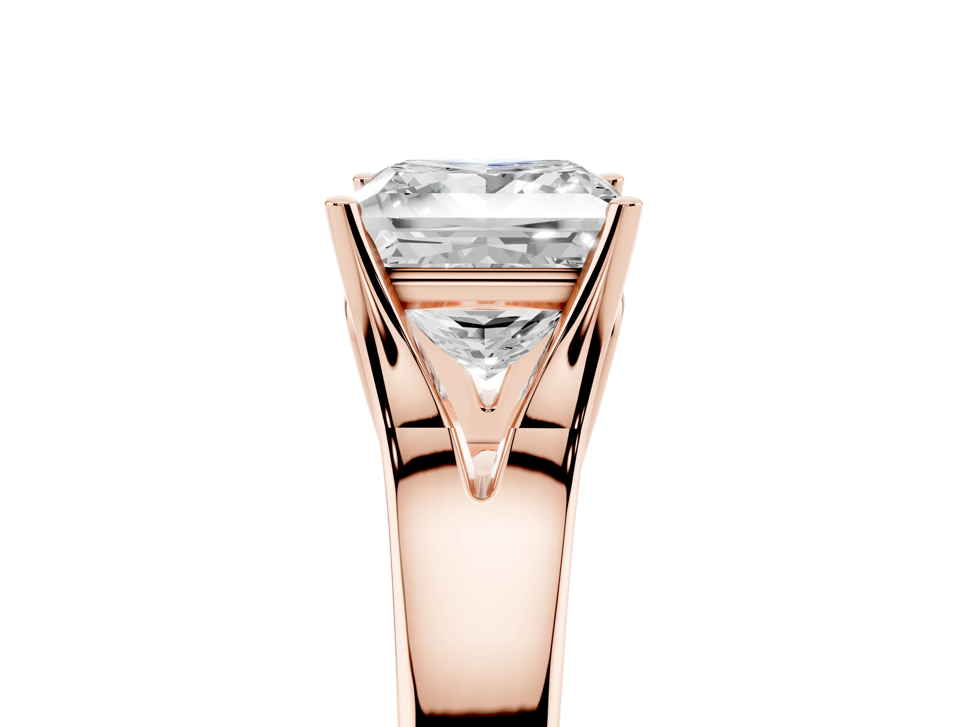 Princess Cut Diamond Solitaire Ring Set in Rose gold with Arched Cathedral Band and Prong Setting