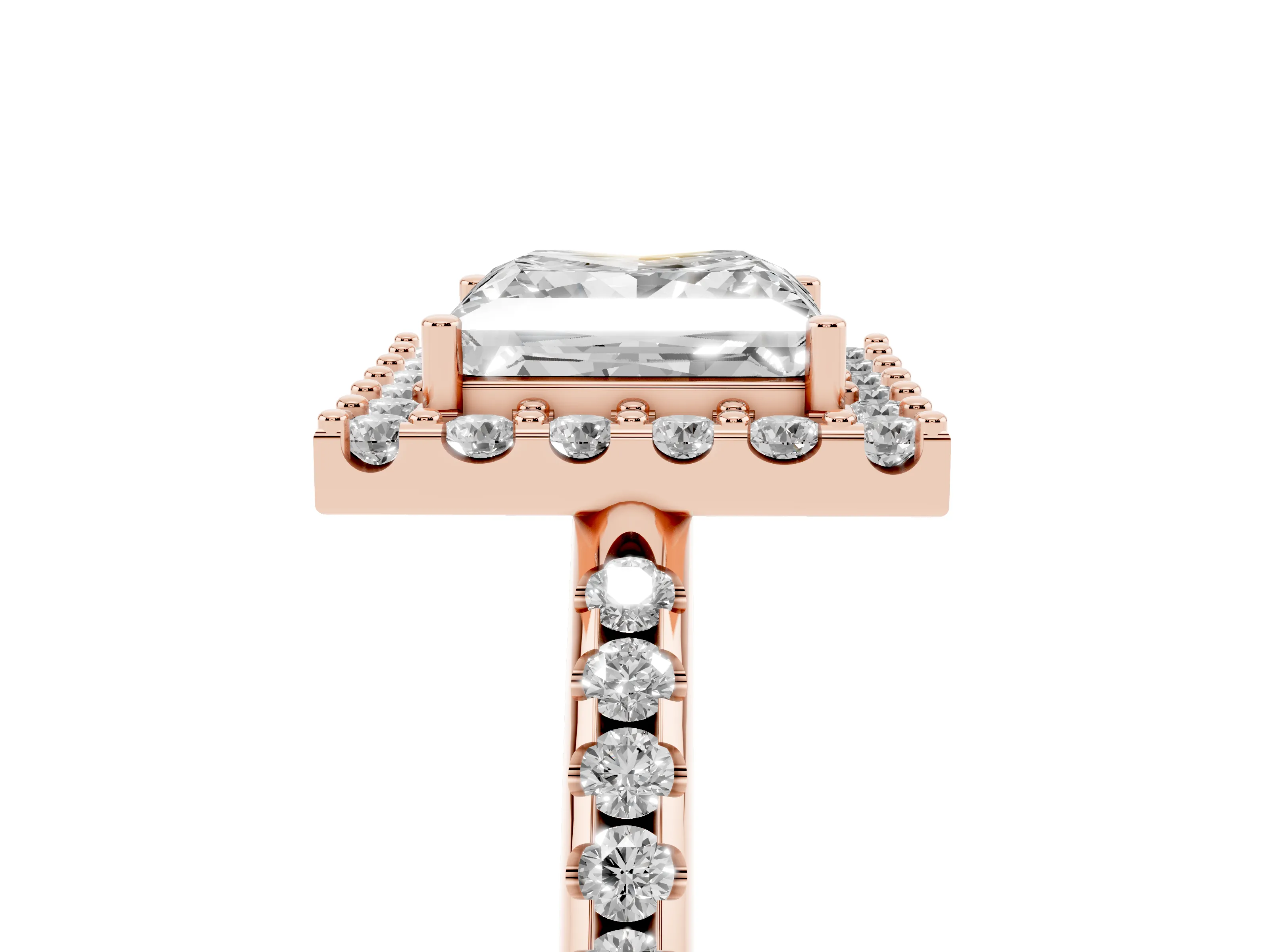 Princess Cut Diamond Pavé Halo Ring Set in Rose gold with Prong Setting