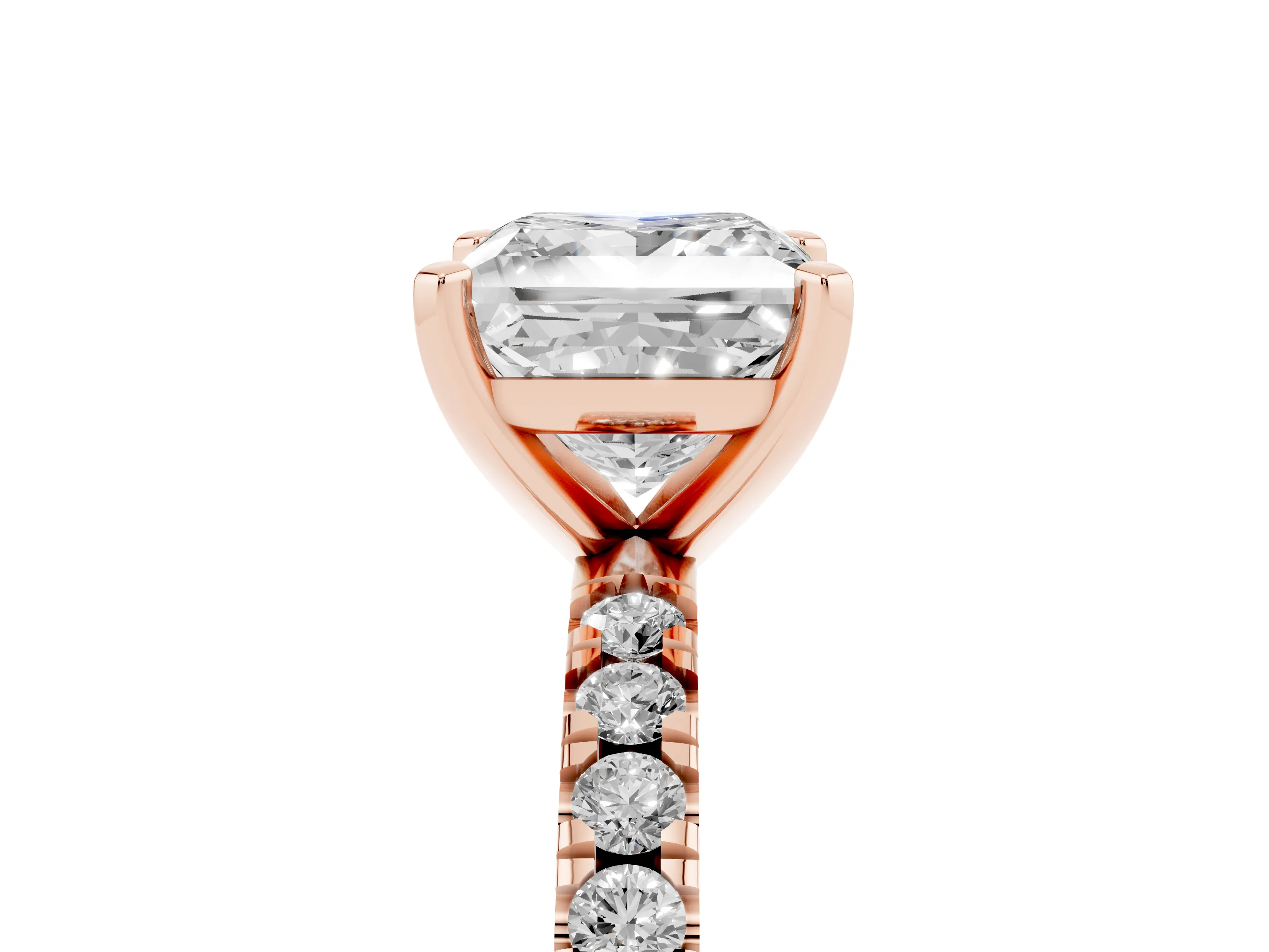 Princess Cut Diamond Pavé Band Solitaire Set in Rose gold with Prong Setting