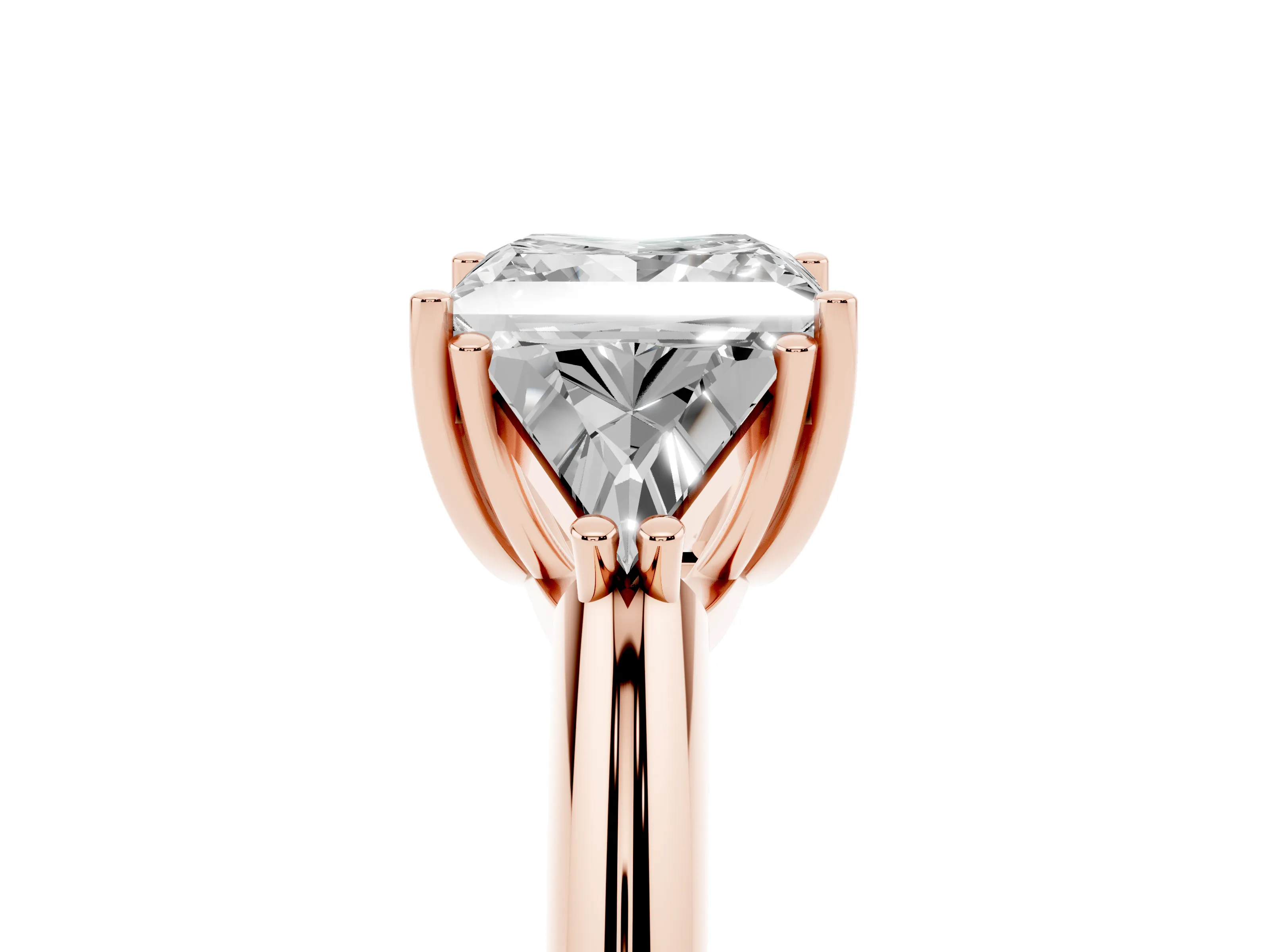 Princess Cut Diamond Three-Stone Engagement Ring Set in Rose gold with Trillion Side Stones