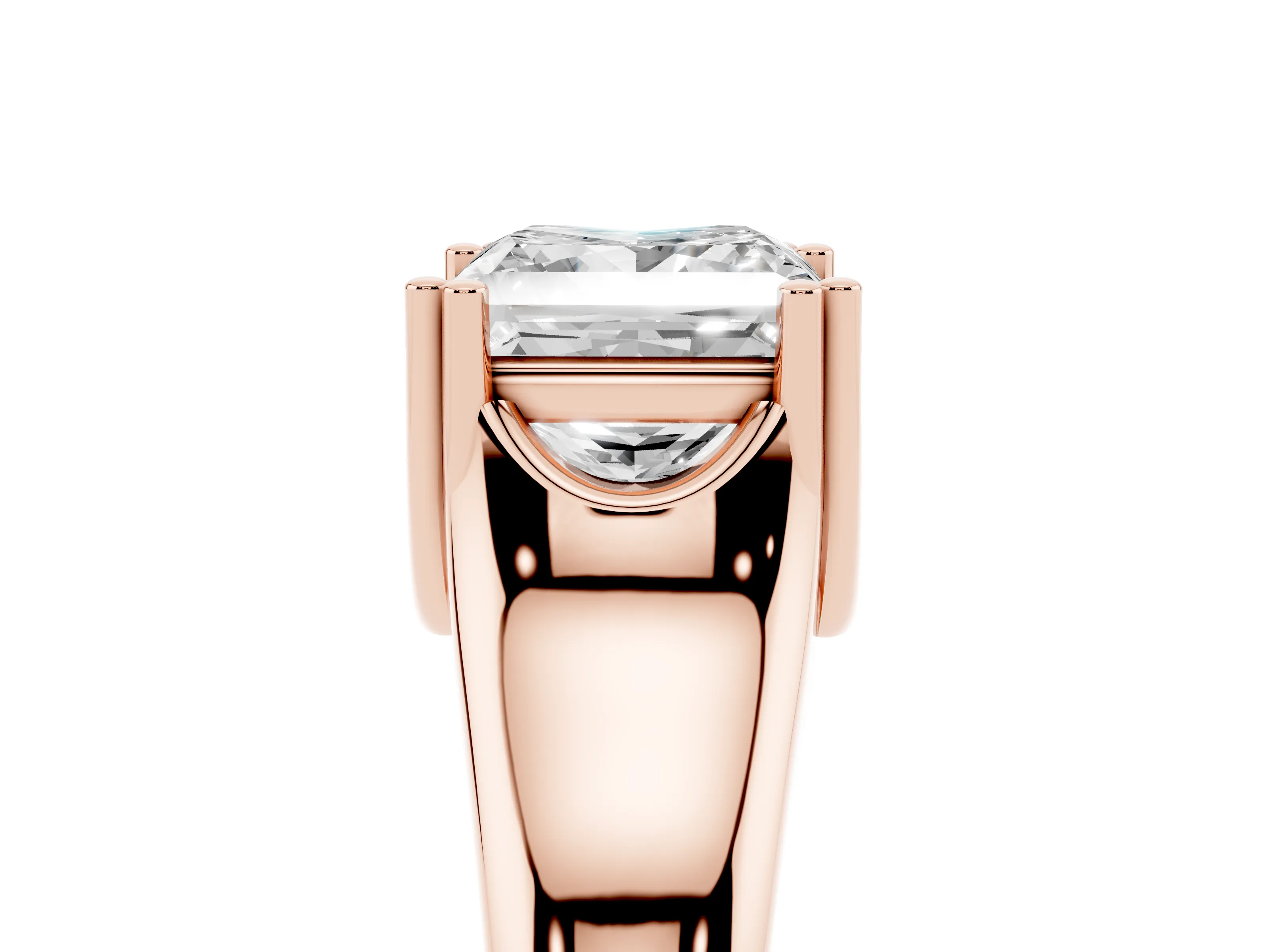 Princess Cut Diamond Solitaire Ring Set in Rose gold with Wide Band and Prong Setting